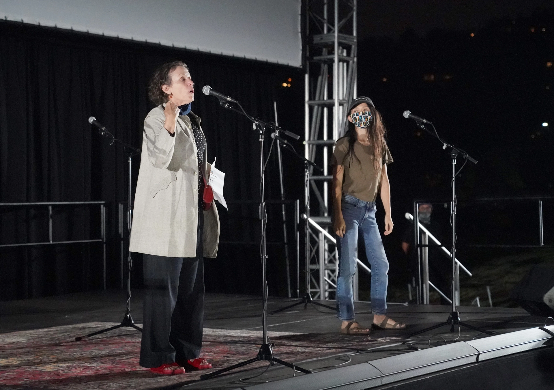 Frances McDormand and Chloé Zhao at an event for Nomadland (2020)