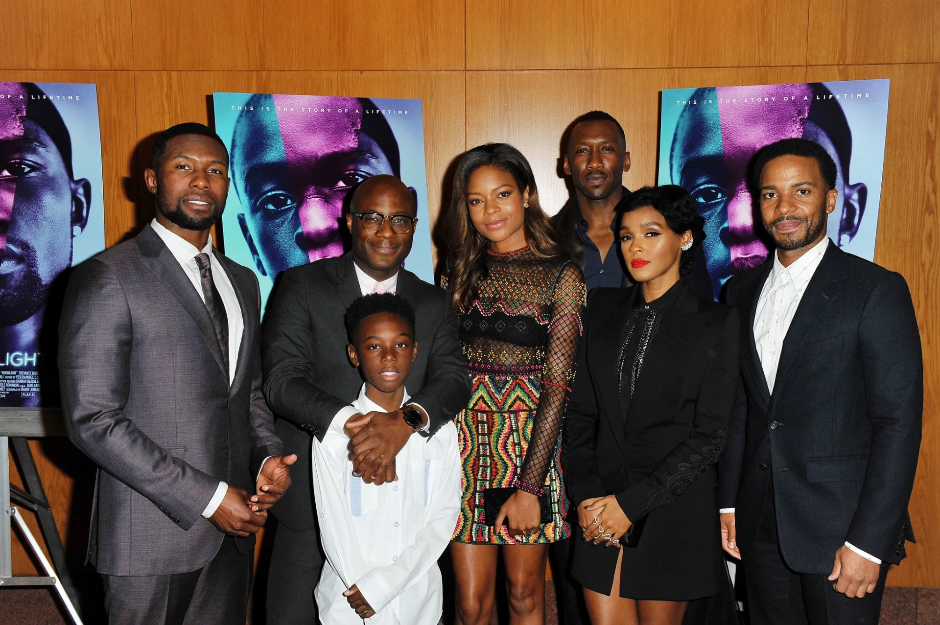 Naomie Harris, Mahershala Ali, Barry Jenkins, Janelle Monáe, André Holland, Trevante Rhodes, and Alex R. Hibbert at an event for Moonlight (2016)