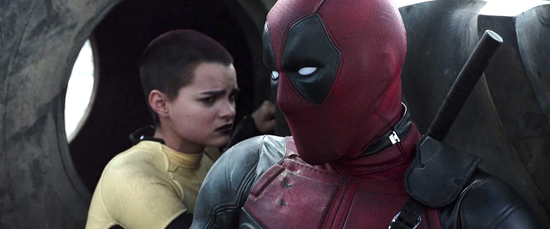 Ryan Reynolds and Brianna Hildebrand in Deadpool (2016)