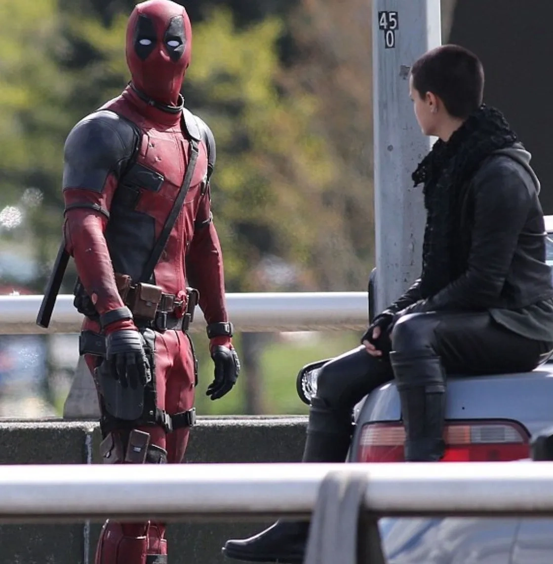 Ryan Reynolds and Brianna Hildebrand in Deadpool (2016)