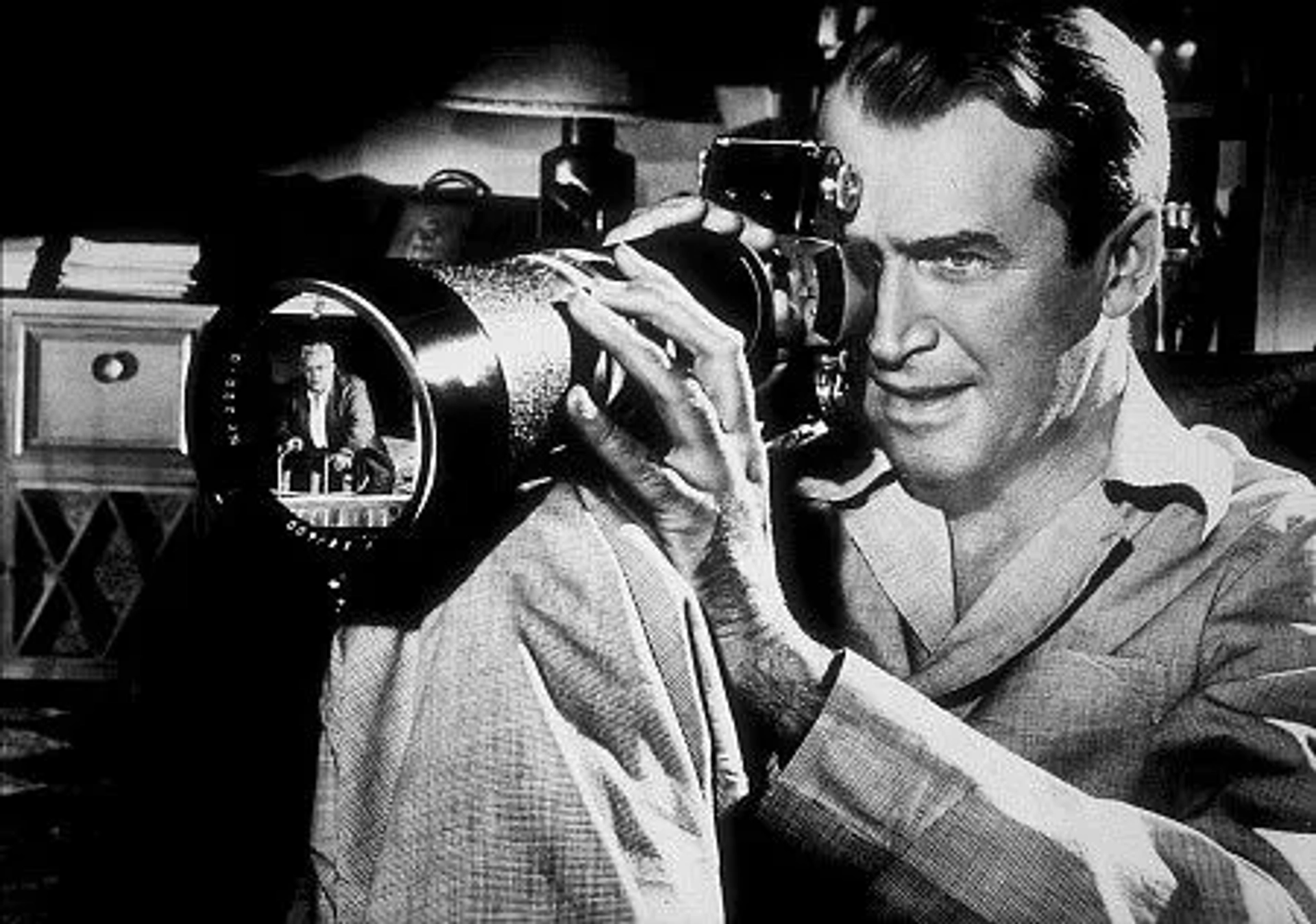 "Rear Window," James Stewart, Raymond Burr. 1954 Paramount