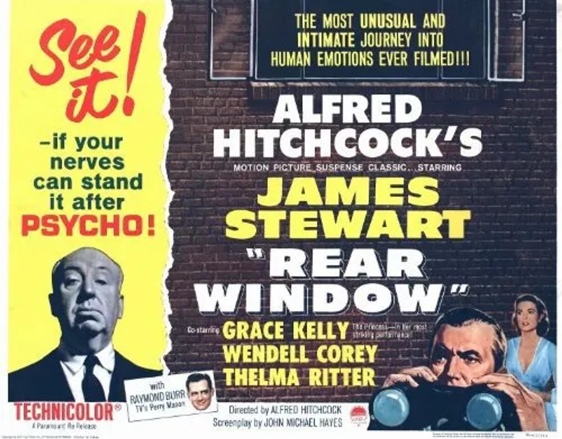 Alfred Hitchcock, Grace Kelly, and James Stewart in Rear Window (1954)