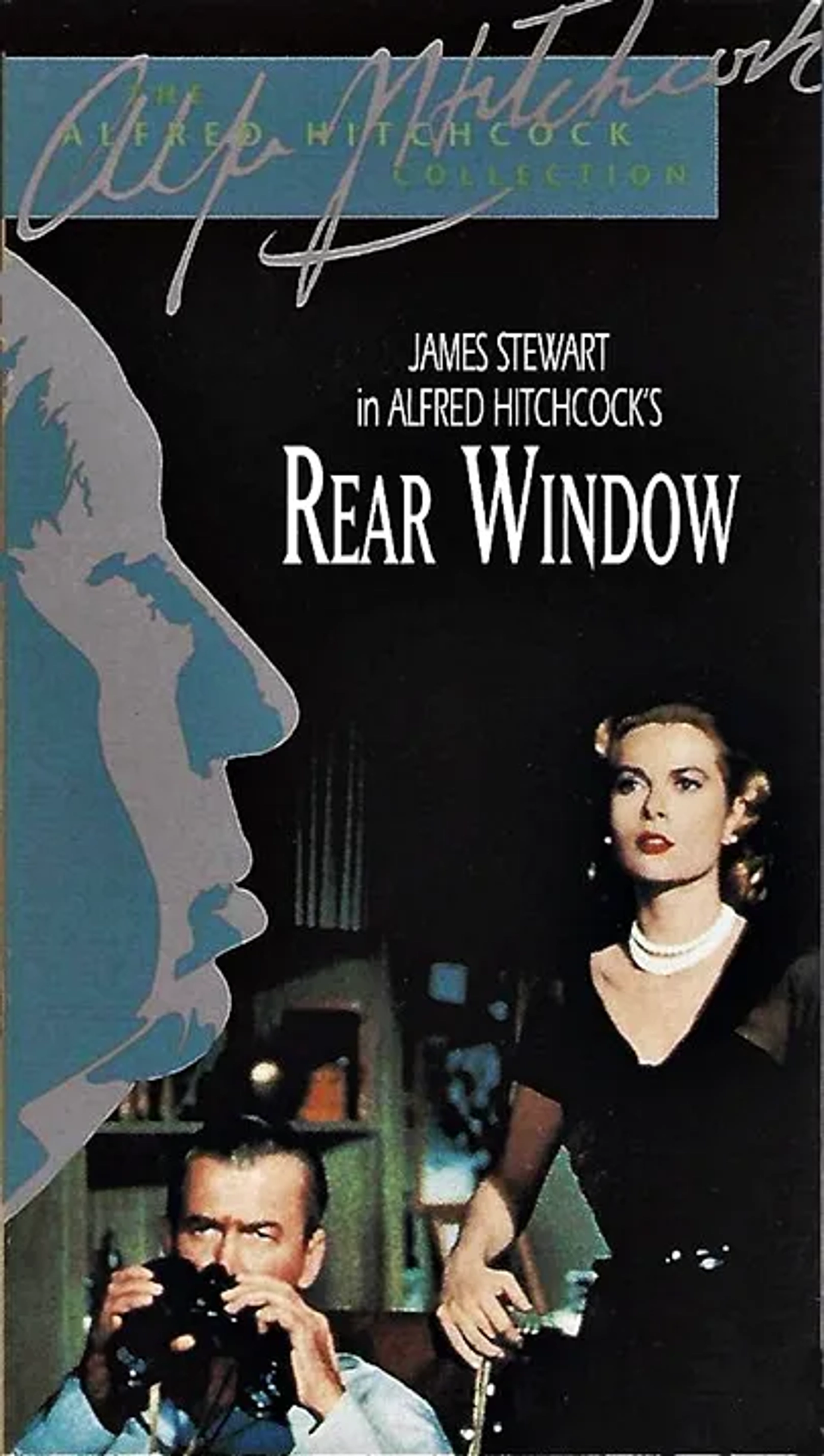 Alfred Hitchcock, Grace Kelly, and James Stewart in Rear Window (1954)