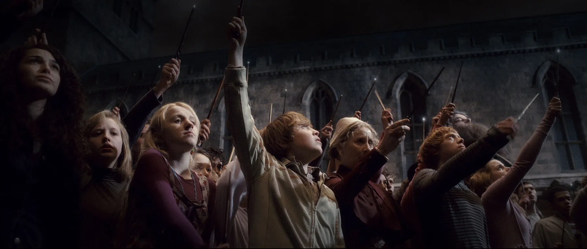 Robbie Coltrane, Rupert Grint, Gemma Jones, Emma Watson, William Melling, Evanna Lynch, and Anna Shaffer in Harry Potter and the Half-Blood Prince (2009)