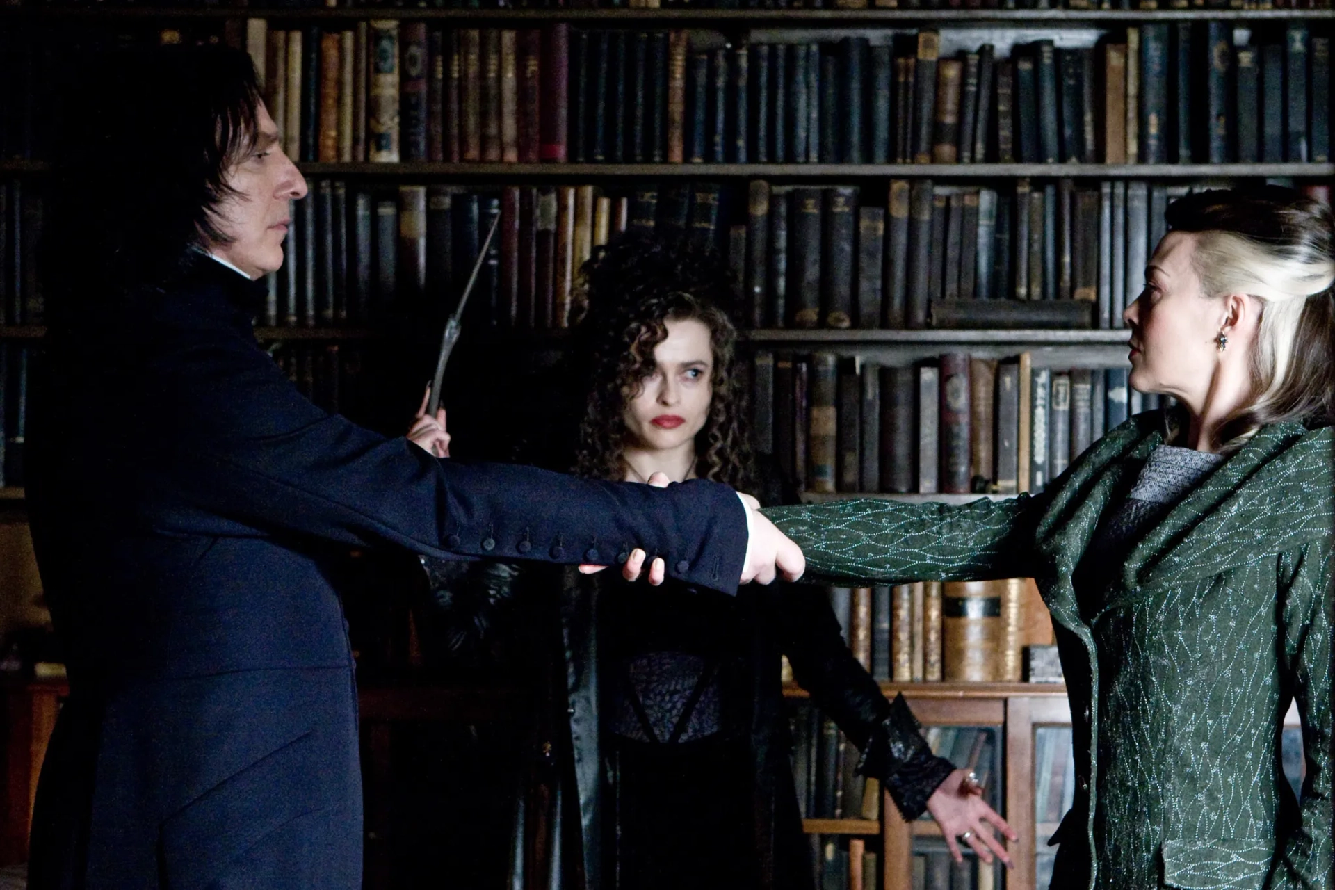 Helena Bonham Carter, Alan Rickman, and Helen McCrory in Harry Potter and the Half-Blood Prince (2009)