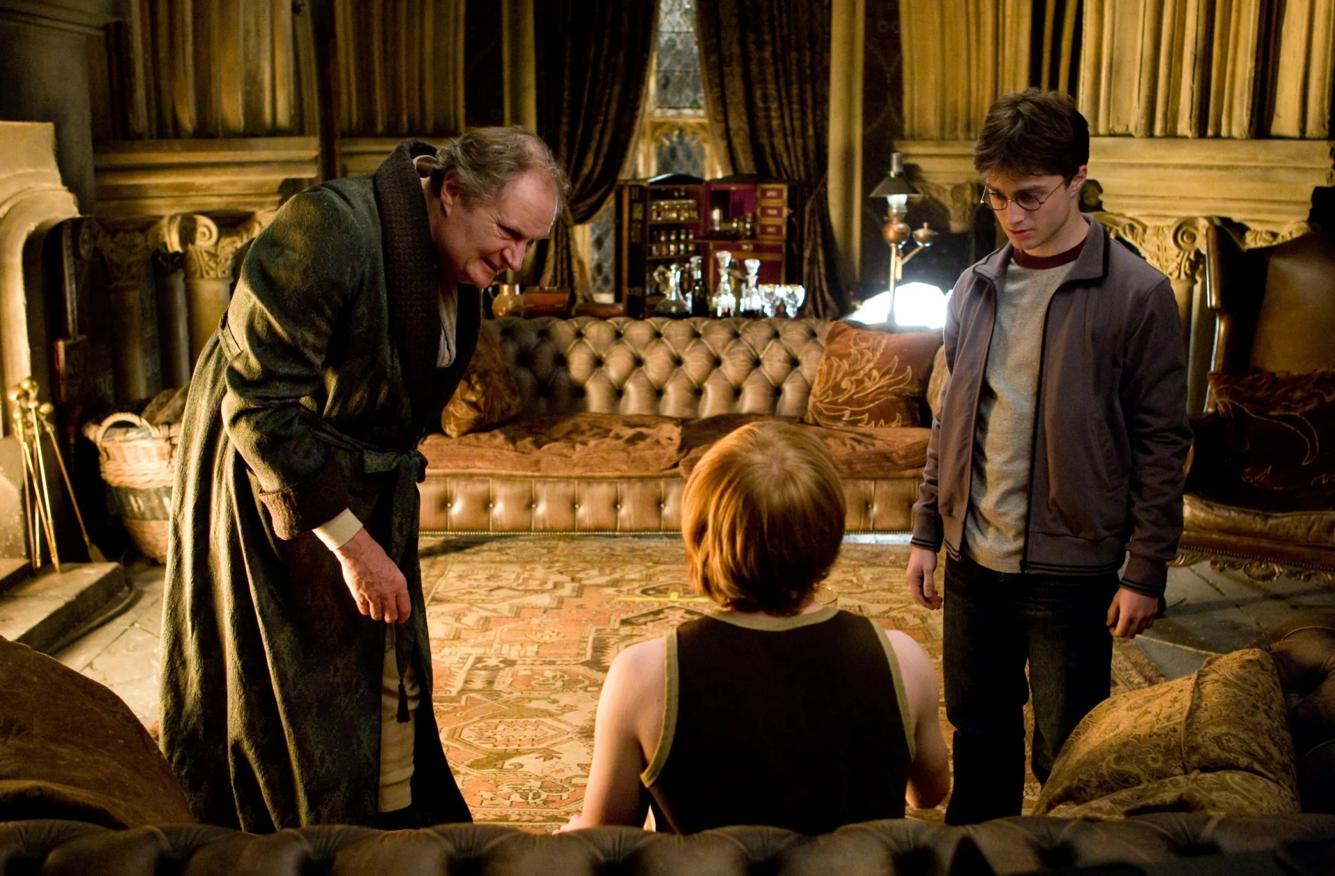 Jim Broadbent, Rupert Grint, and Daniel Radcliffe in Harry Potter and the Half-Blood Prince (2009)