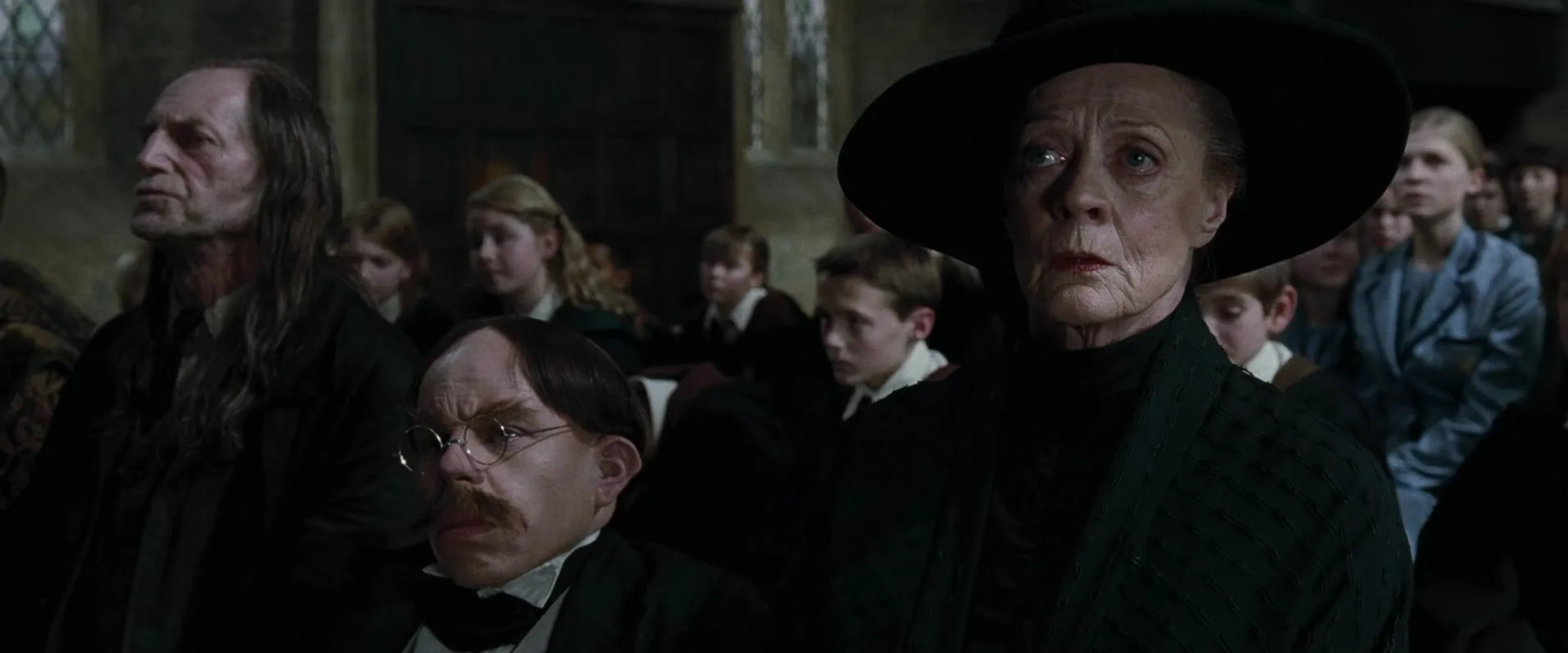 Warwick Davis, Maggie Smith, and David Bradley in Harry Potter and the Goblet of Fire (2005)