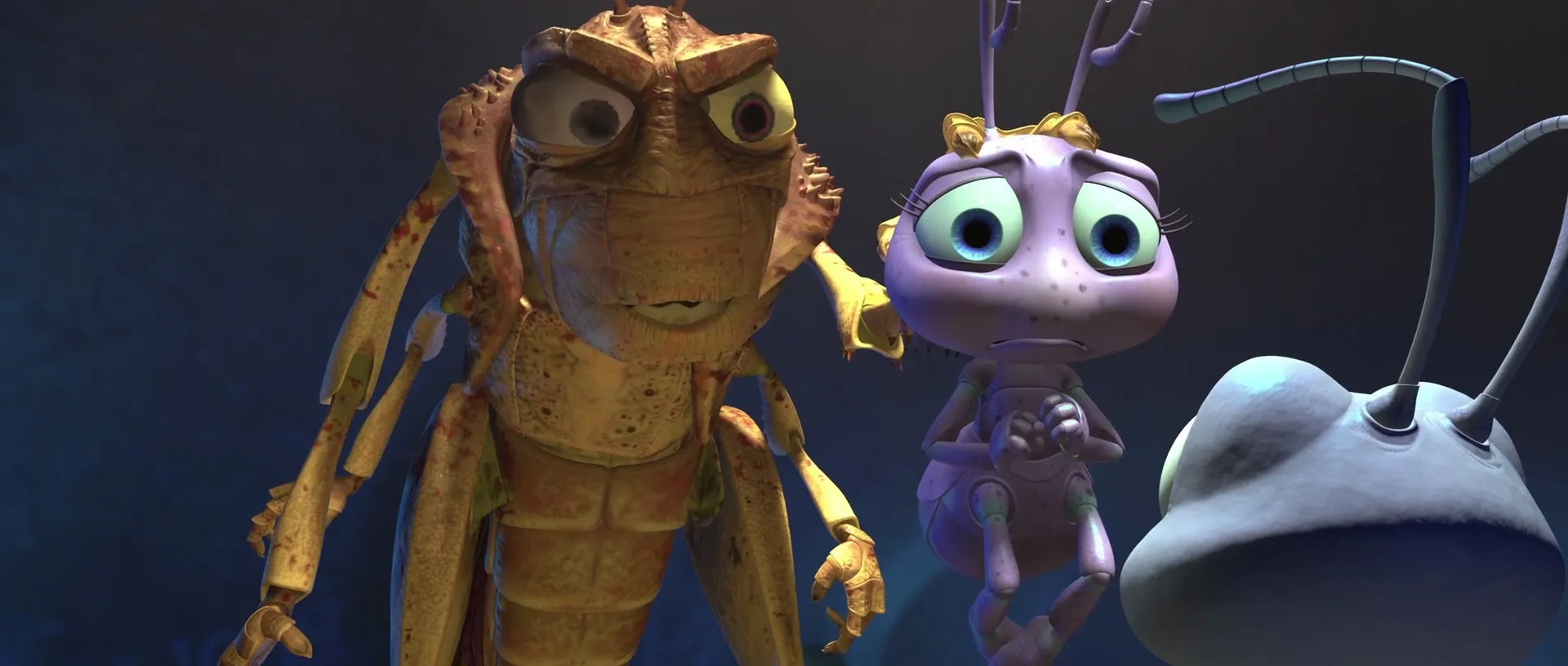 Kevin Spacey, David Foley, and Hayden Panettiere in A Bug's Life (1998)