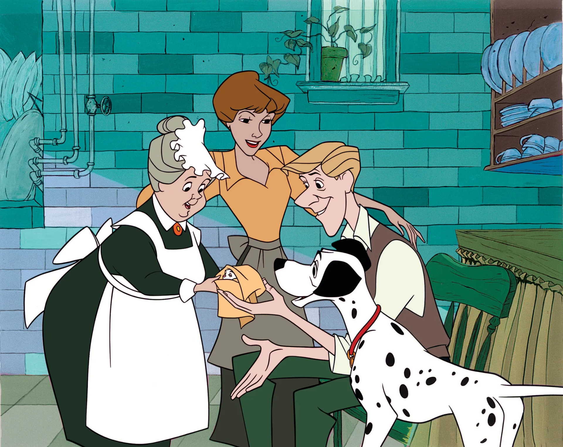 Rod Taylor, Lisa Davis, Martha Wentworth, and Ben Wright in One Hundred and One Dalmatians (1961)