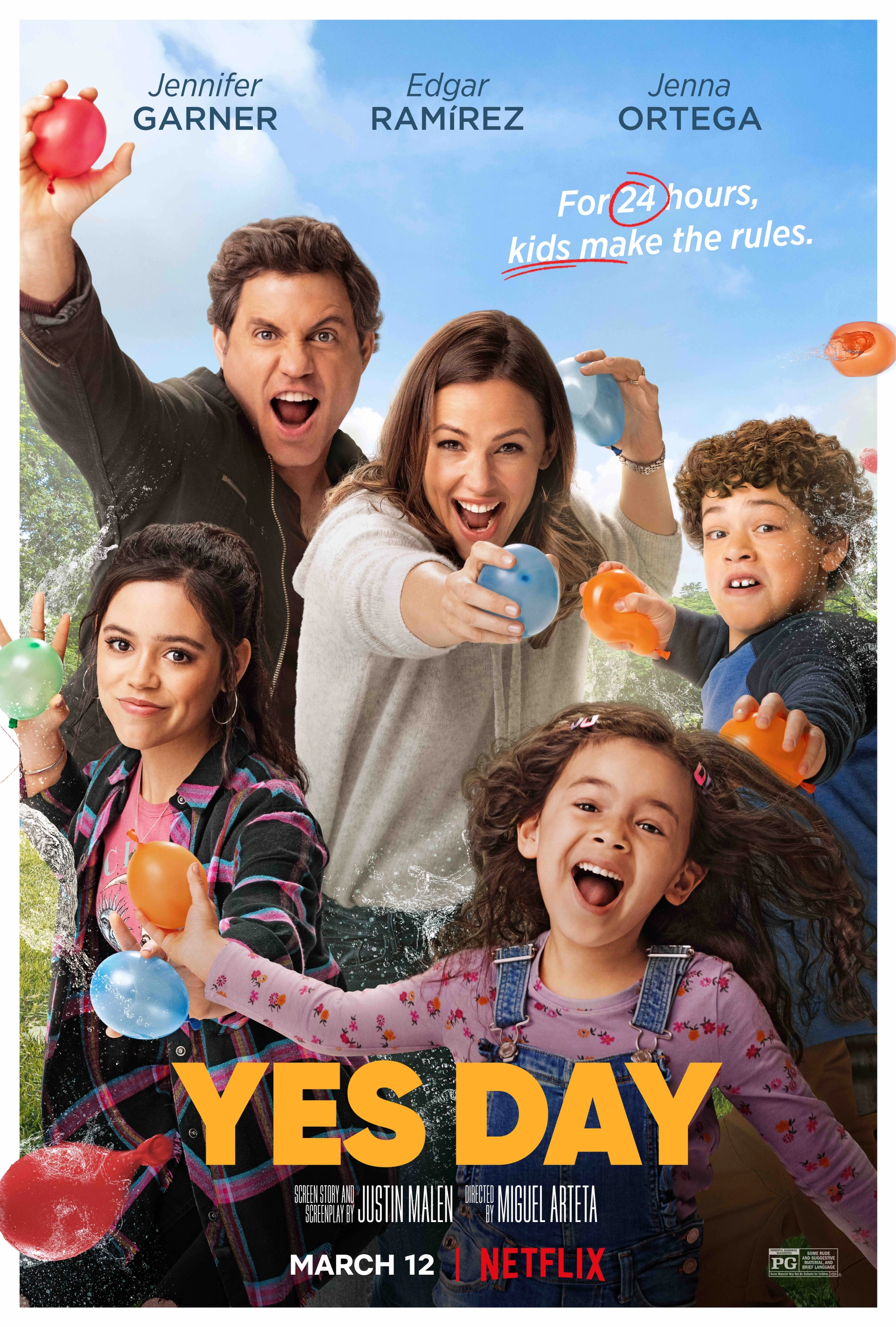 Jennifer Garner, Edgar Ramírez, Jenna Ortega, Julian Lerner, and Everly Carganilla in Yes Day (2021)