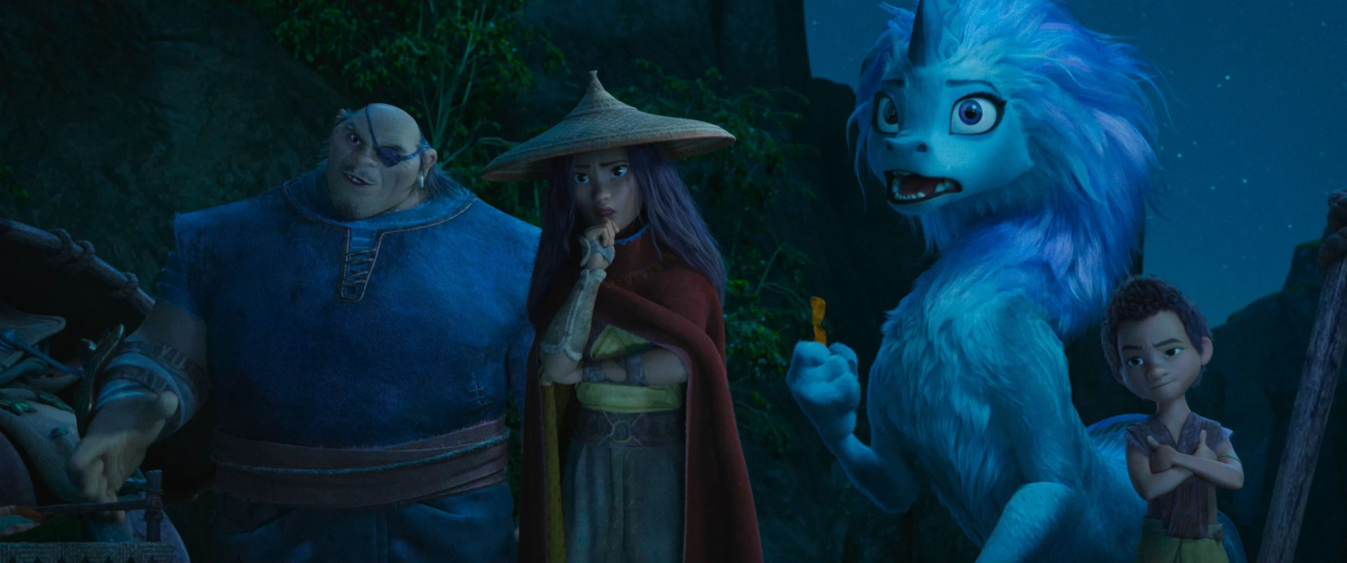 Benedict Wong, Kelly Marie Tran, Awkwafina, and Izaac Wang in Raya and the Last Dragon (2021)