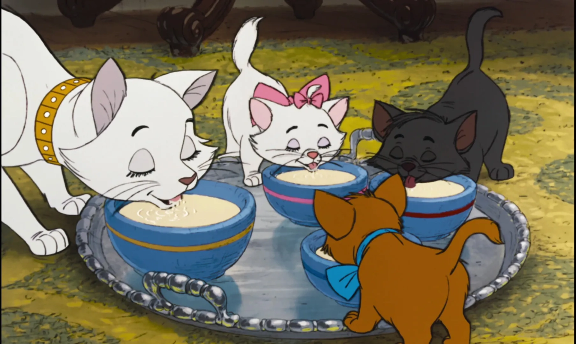 Eva Gabor, Dean Clark, Gary Dubin, and Liz English in The Aristocats (1970)