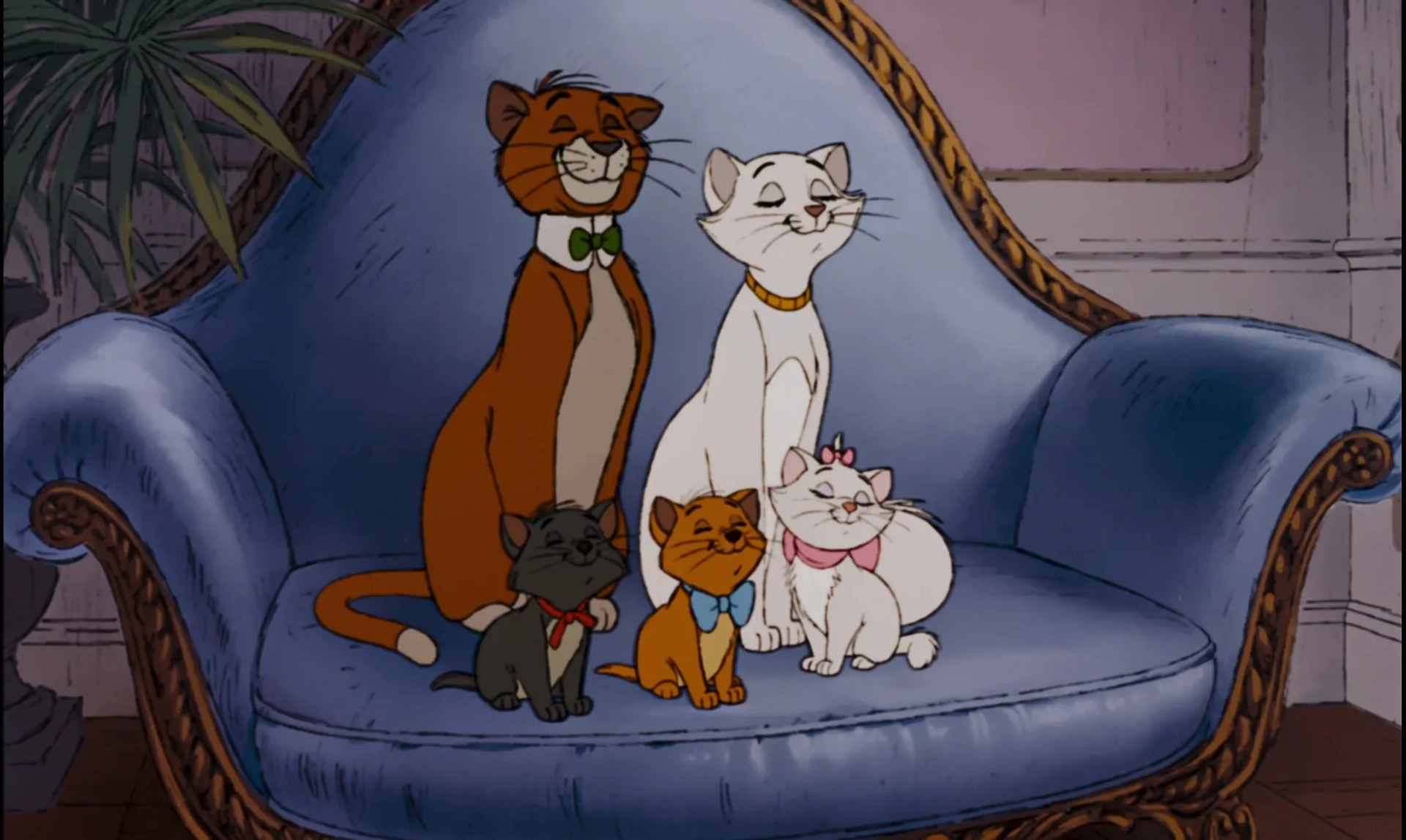 Eva Gabor, Dean Clark, Gary Dubin, Liz English, and Phil Harris in The Aristocats (1970)