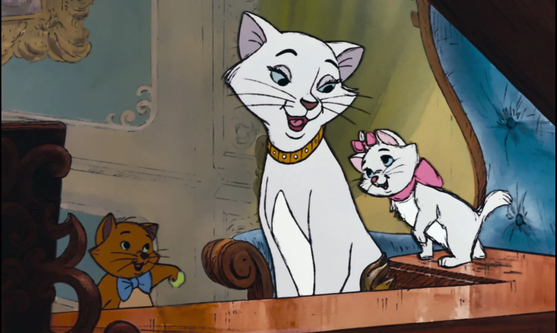 Eva Gabor, Gary Dubin, and Liz English in The Aristocats (1970)