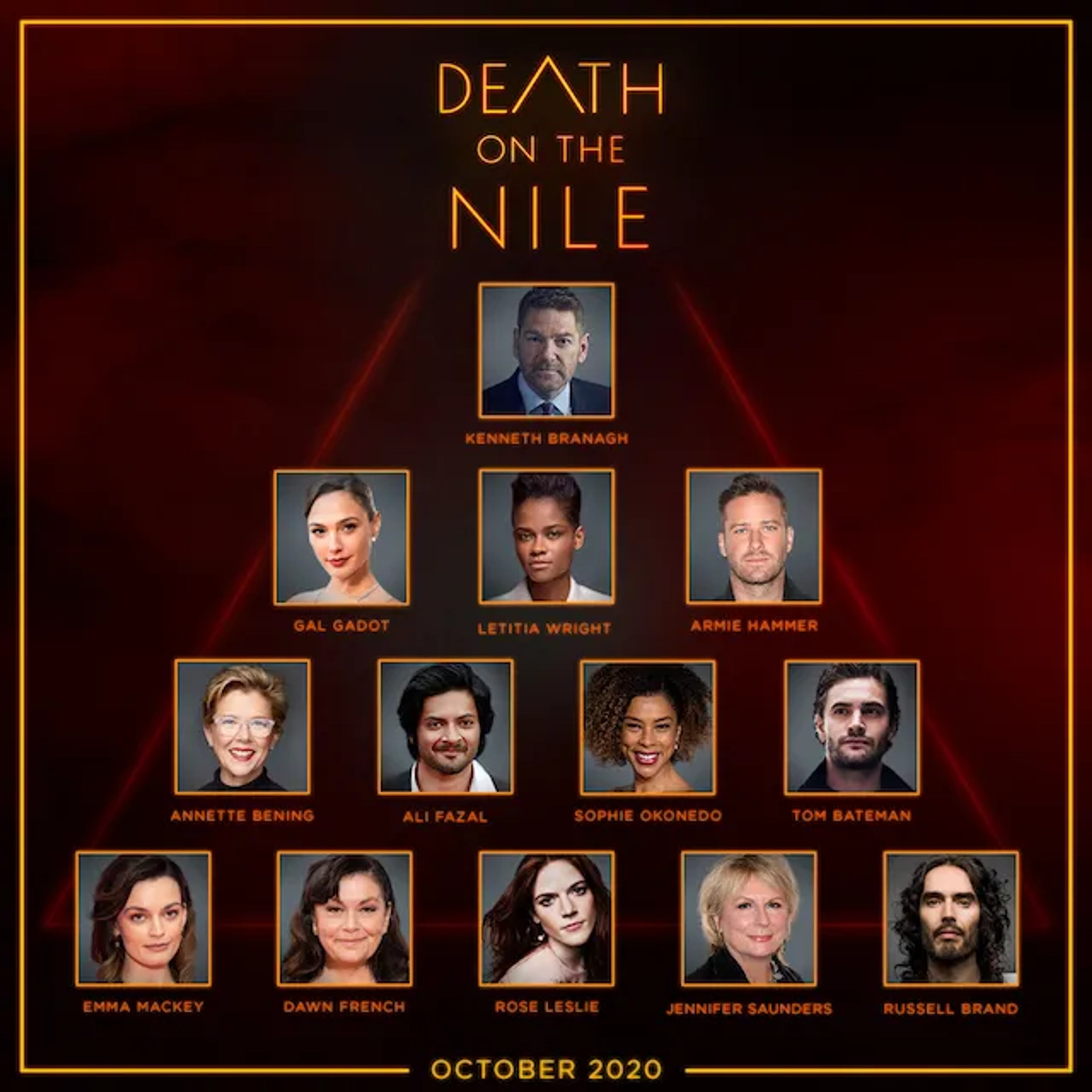 Kenneth Branagh, Annette Bening, Dawn French, Sophie Okonedo, Jennifer Saunders, Russell Brand, Armie Hammer, Gal Gadot, Ali Fazal, Rose Leslie, Letitia Wright, and Tom Bateman in Death on the Nile (2022)