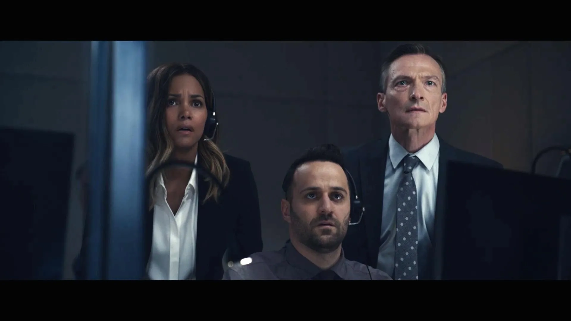 Halle Berry, Stephen Bogaert, and Jonathan Maxwell Silver in Moonfall (2022)