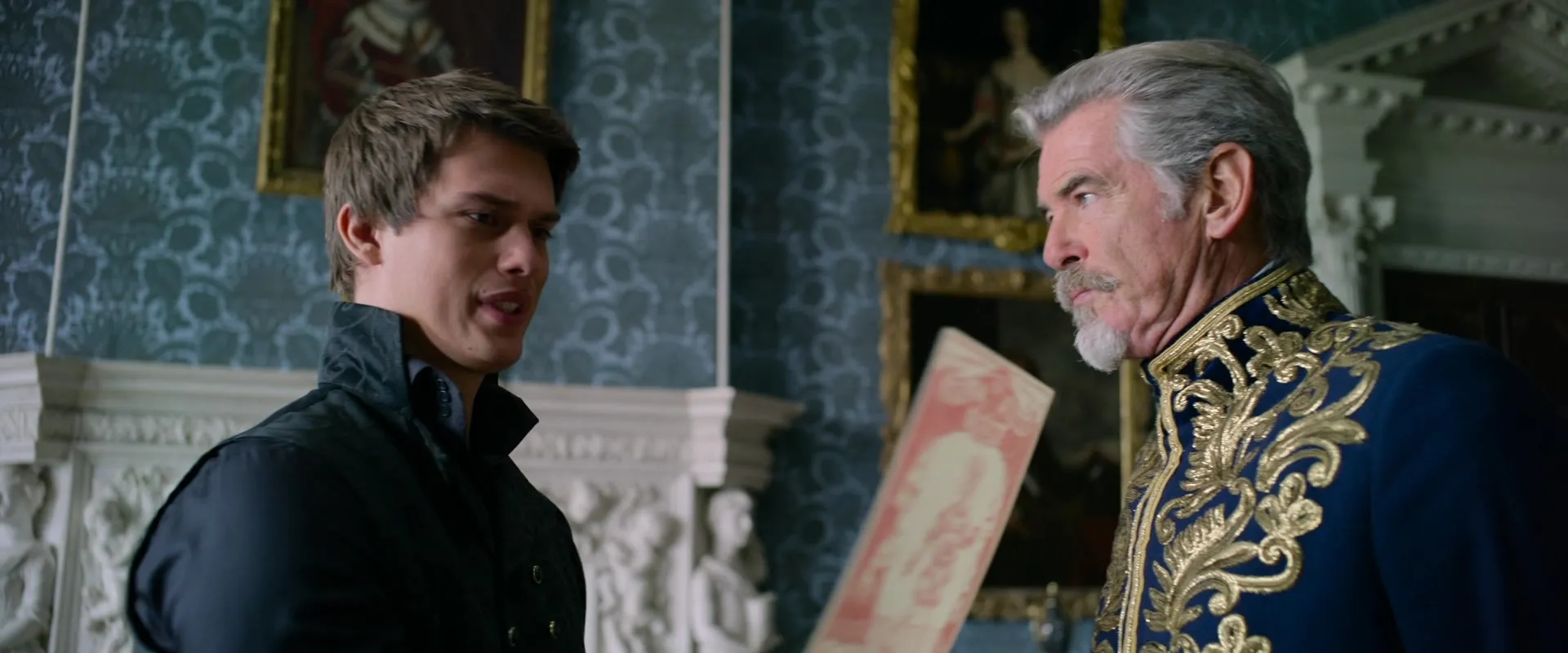 Pierce Brosnan and Nicholas Galitzine in Cinderella (2021)