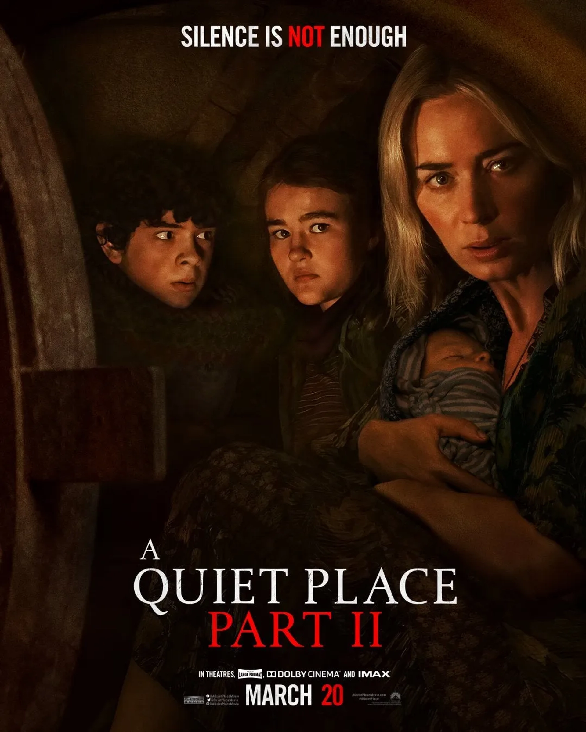 Emily Blunt, Noah Jupe, and Millicent Simmonds in A Quiet Place Part II (2020)