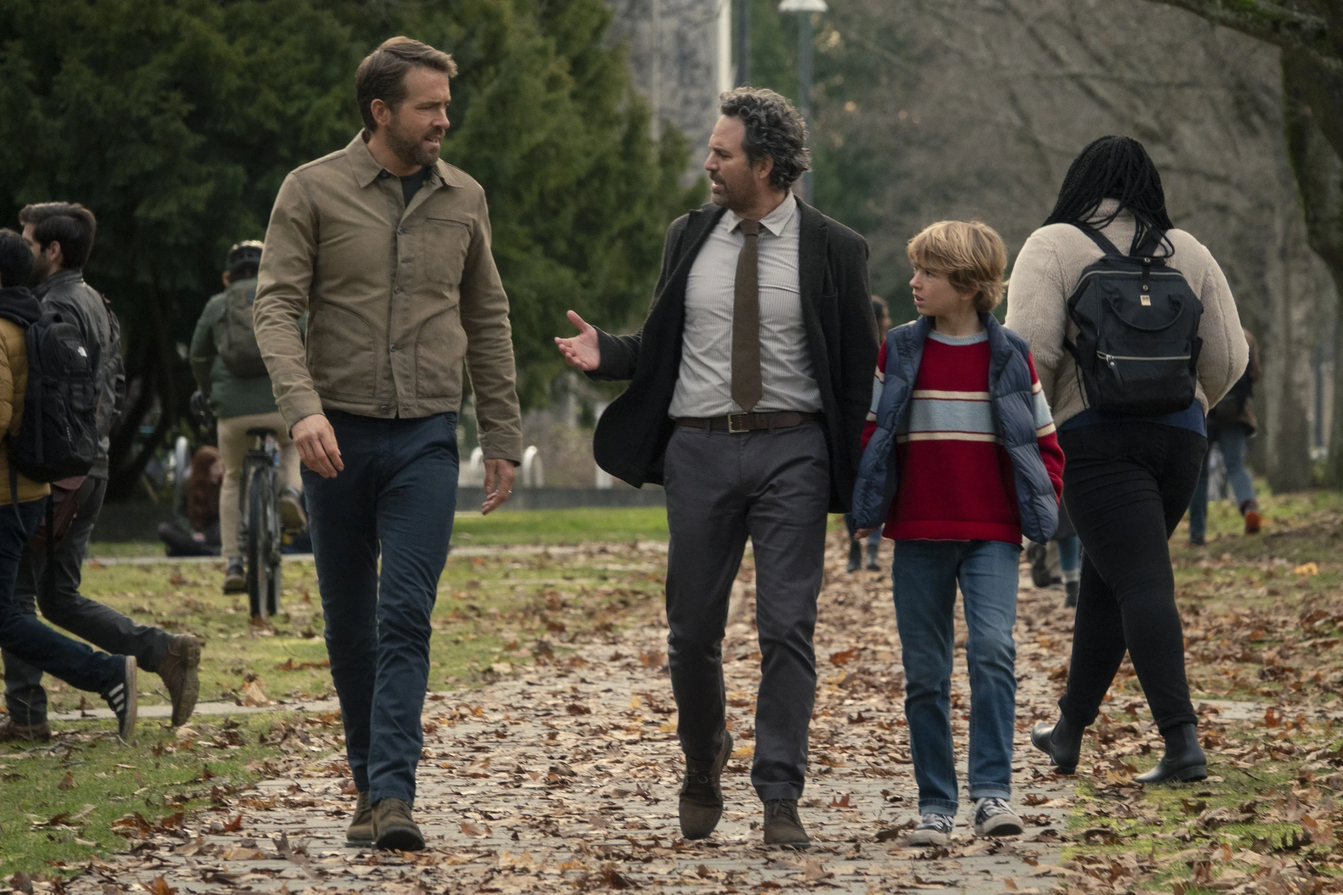 Ryan Reynolds, Mark Ruffalo, and Walker Scobell in The Adam Project (2022)