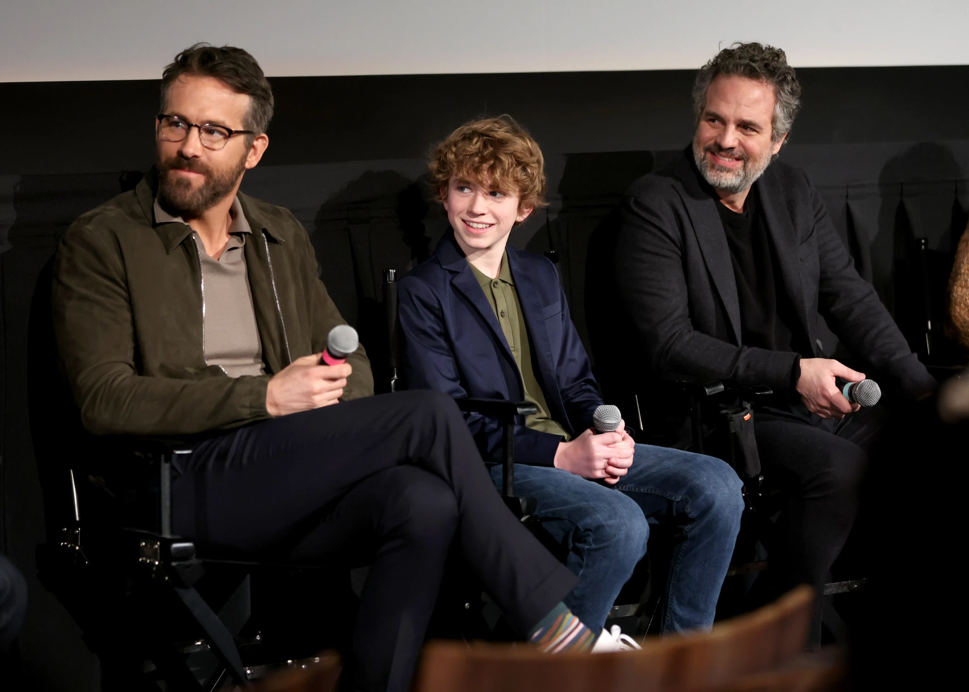 Ryan Reynolds, Mark Ruffalo, and Walker Scobell at an event for The Adam Project (2022)