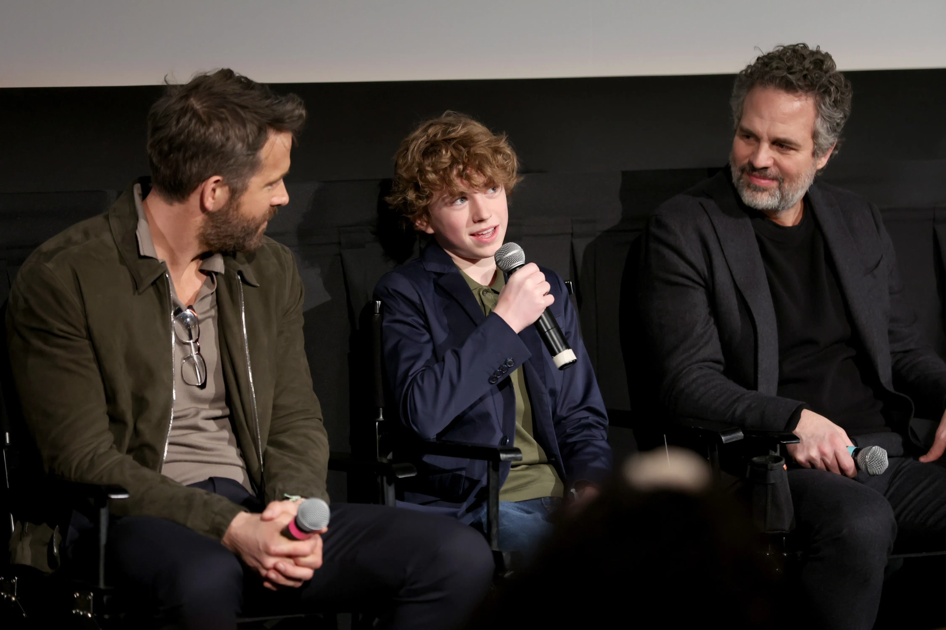 Ryan Reynolds, Mark Ruffalo, and Walker Scobell at an event for The Adam Project (2022)