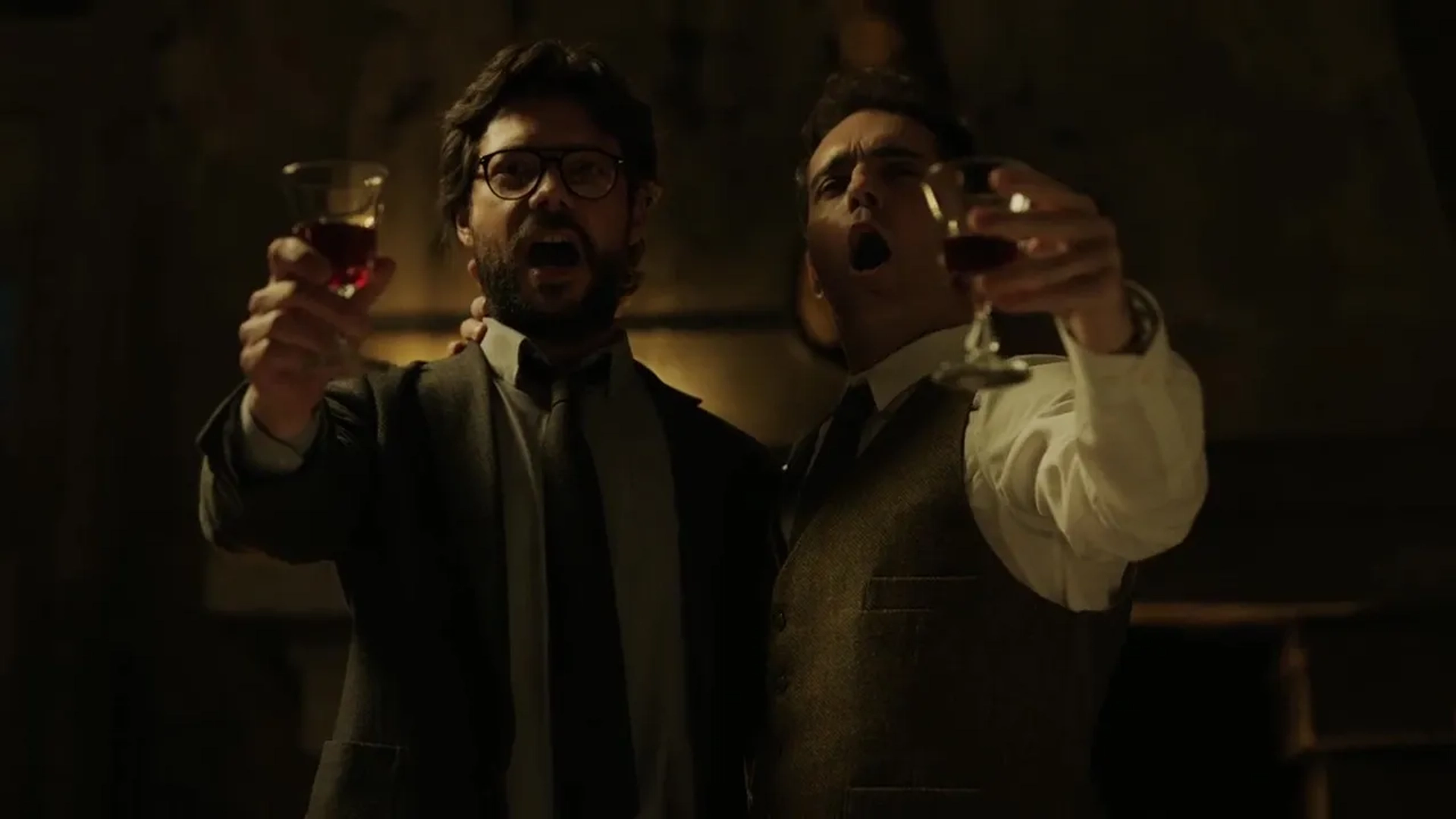 Pedro Alonso and Álvaro Morte in Money Heist (2017)