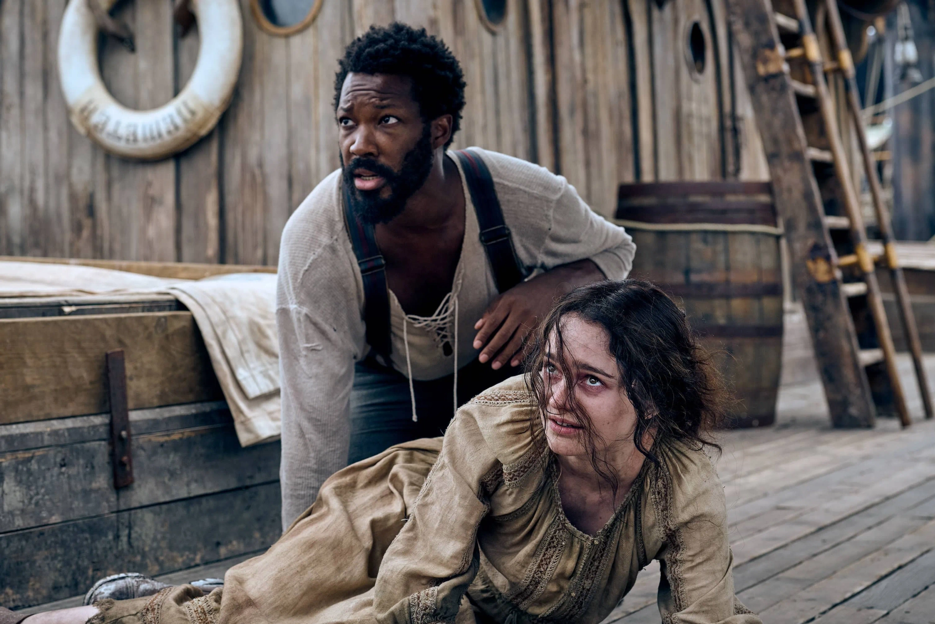 Corey Hawkins and Aisling Franciosi in The Last Voyage of the Demeter (2023)