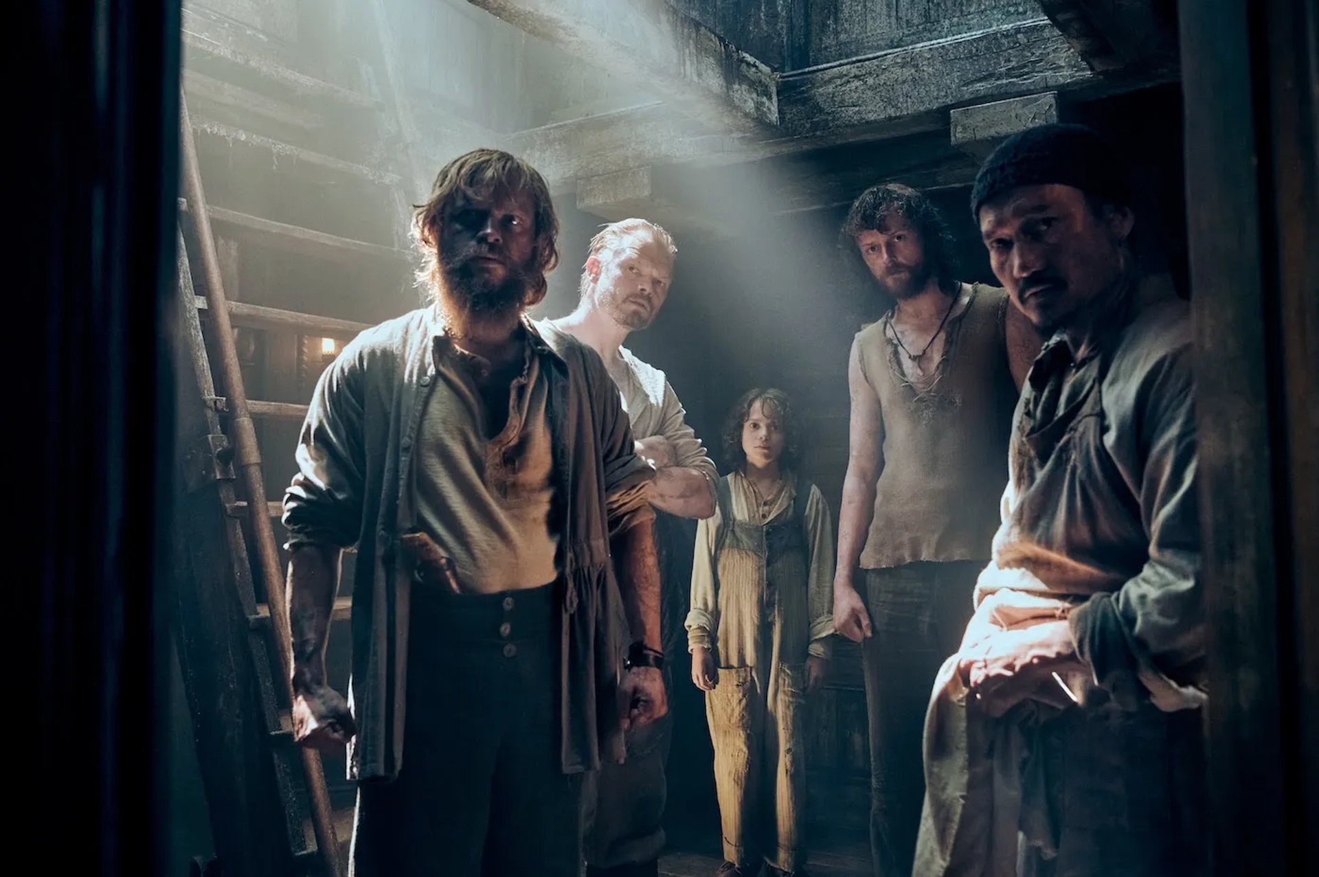 Nikolai Nikolaeff, Jon Jon Briones, Martin Furulund, Woody Norman, and Chris Walley in The Last Voyage of the Demeter (2023)