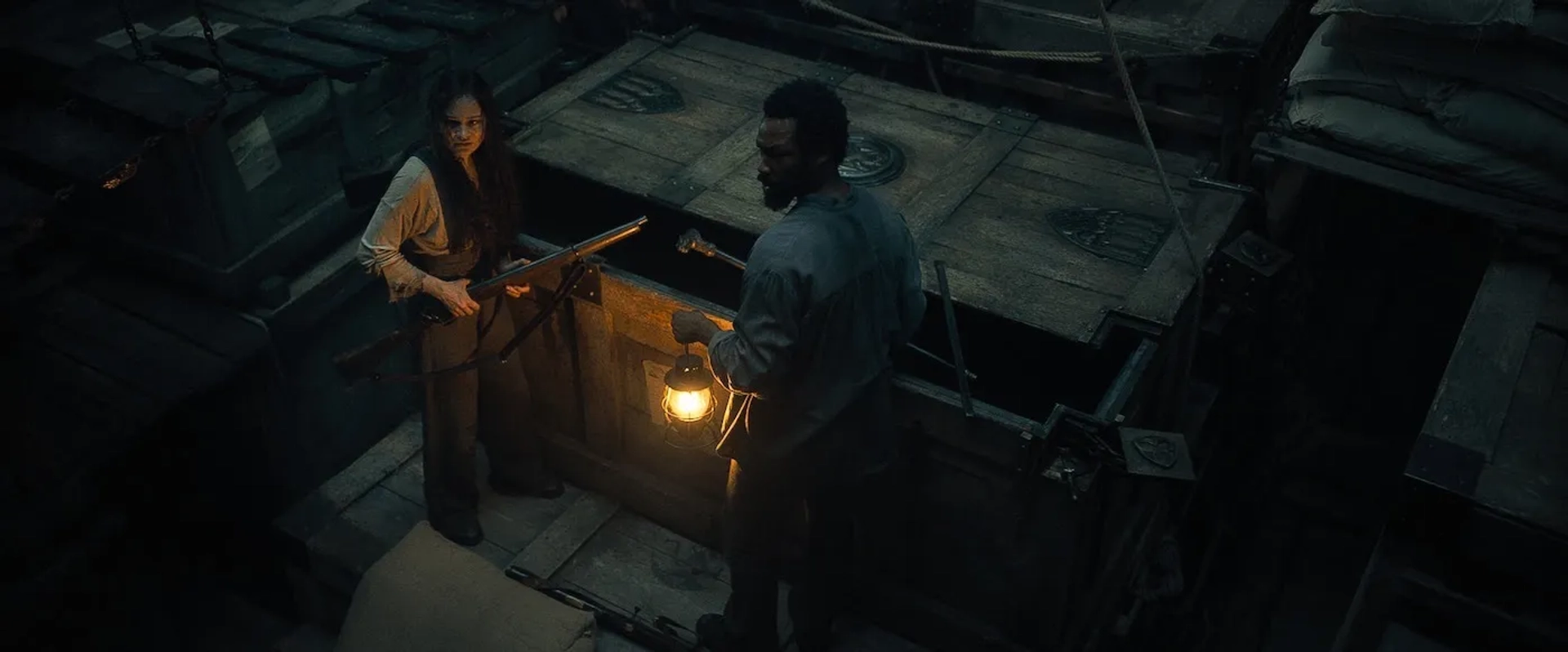 Corey Hawkins and Aisling Franciosi in The Last Voyage of the Demeter (2023)