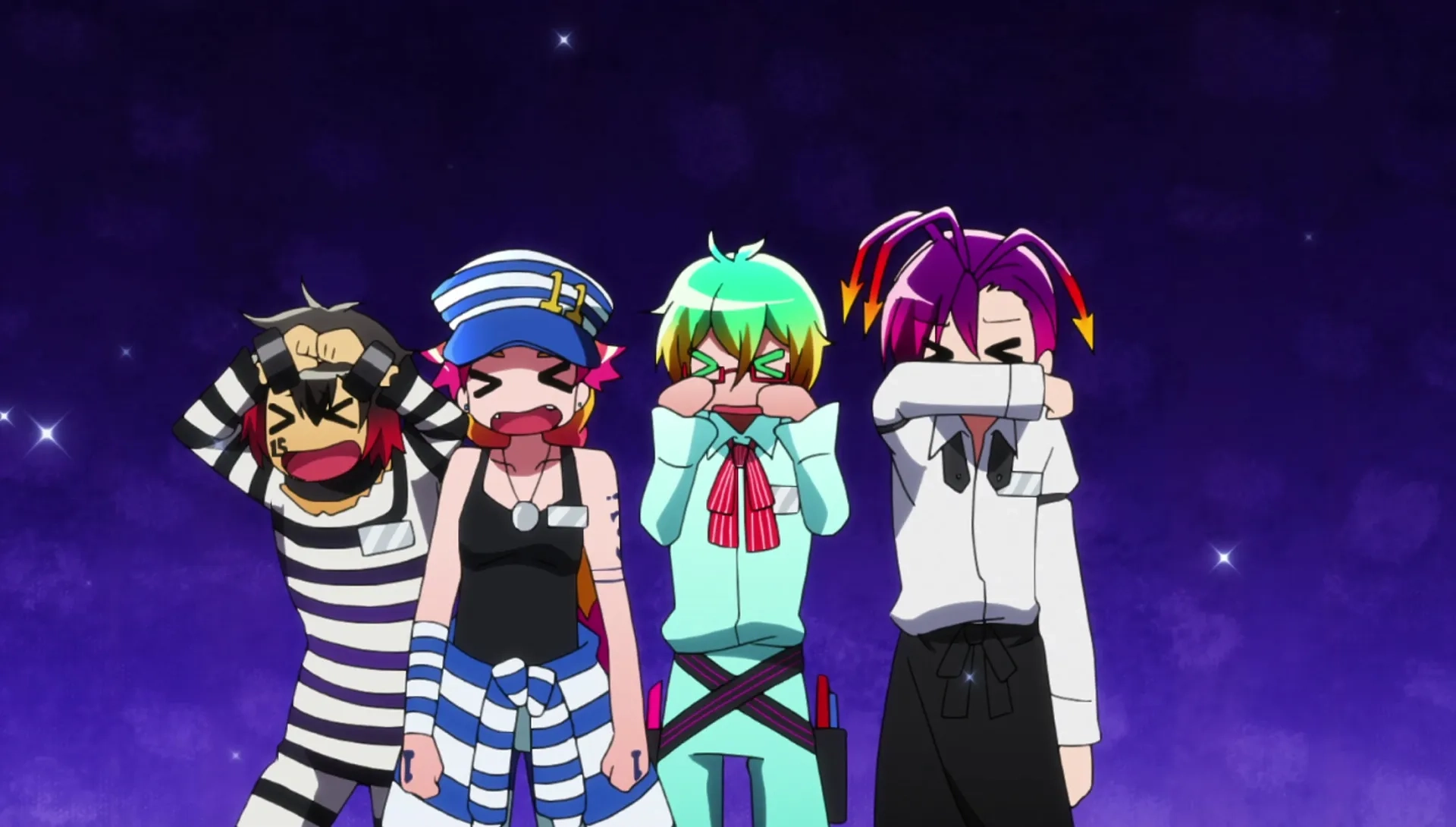 Tetsuya Kakihara, Mitsuomi Takahashi, Elijah Muller, Yûto Uemura, Alejandro Saab, Daman Mills, Yuto Adachi, and Kyle Igneczi in Nanbaka (2016)