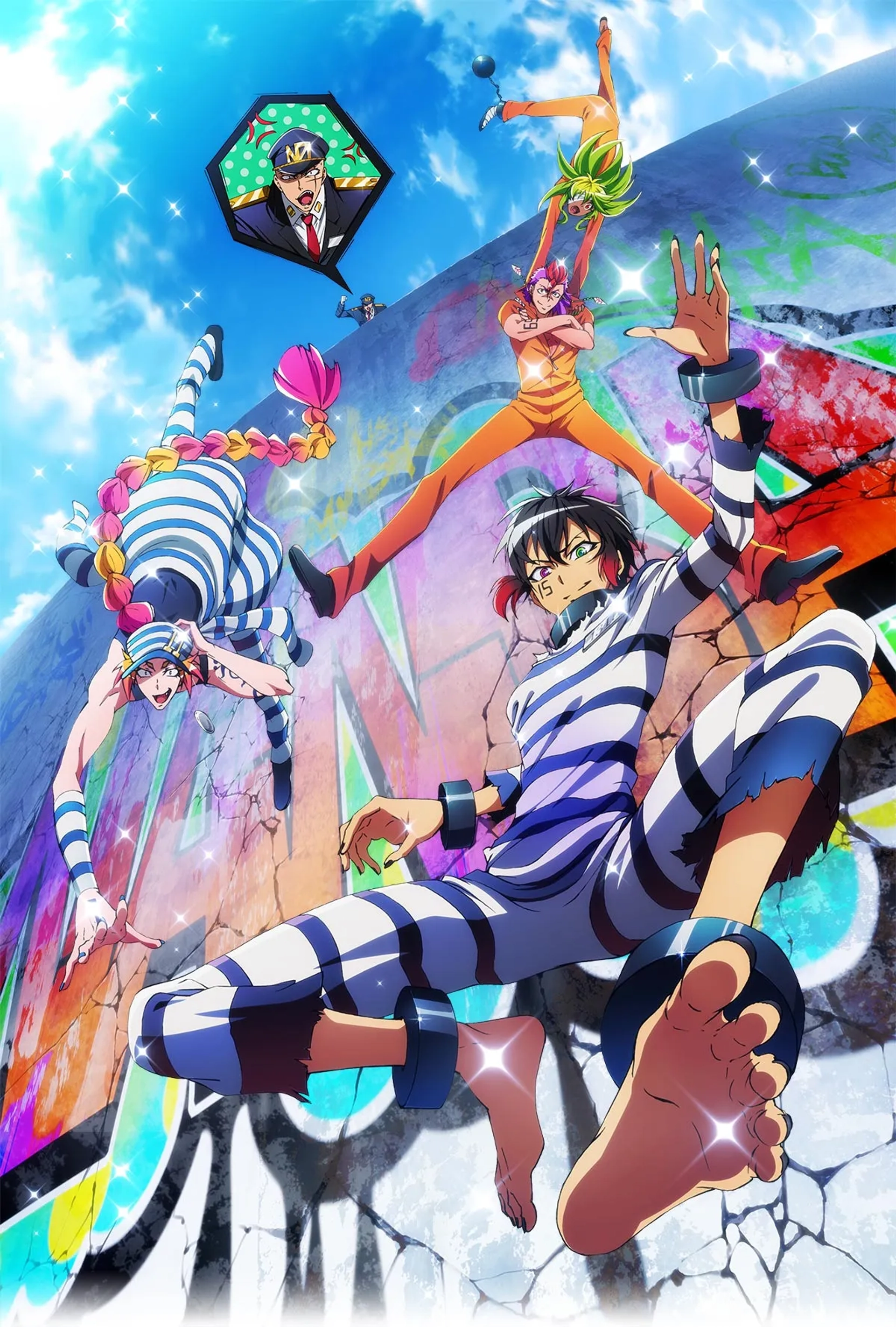 Tomokazu Seki, Ian Sinclair, Tetsuya Kakihara, Airu Shiozaki, Yûto Uemura, Jarrod Greene, Justin Briner, Alejandro Saab, Daman Mills, and Daiki Kobayashi in Nanbaka (2016)