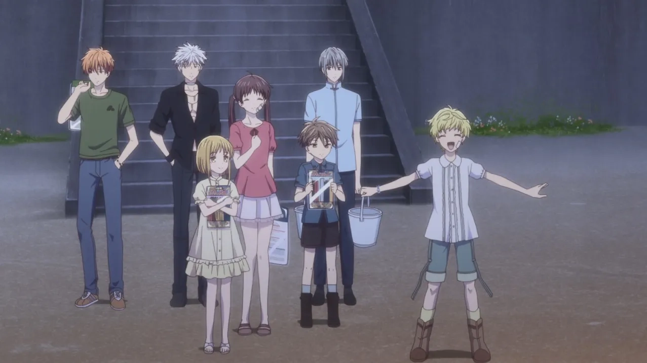 Makoto Furukawa, Megumi Han, Nobunaga Shimazaki, You Taichi, Reina Ueda, Yuma Uchida, and Manaka Iwami in Fruits Basket: Who Are You? (2020)