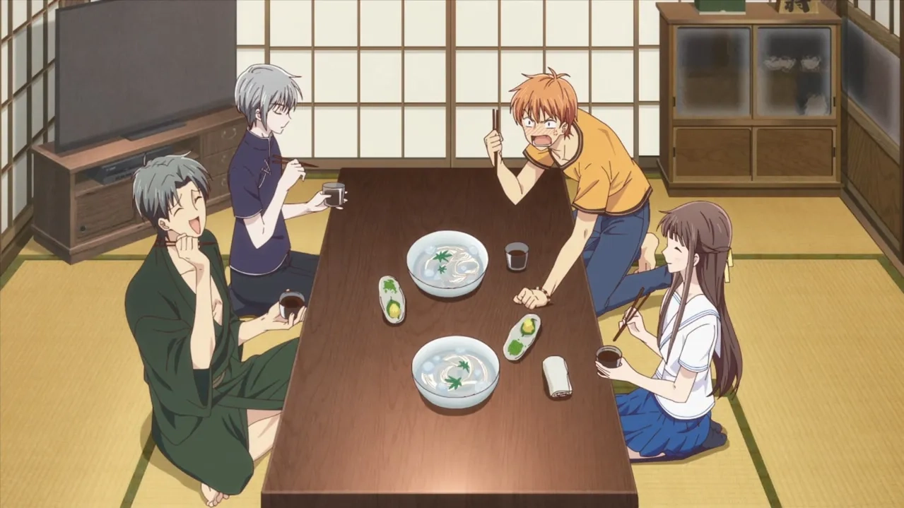 Yûichi Nakamura, Nobunaga Shimazaki, Yuma Uchida, and Manaka Iwami in Fruits Basket: Eat Somen with Your Friends (2020)