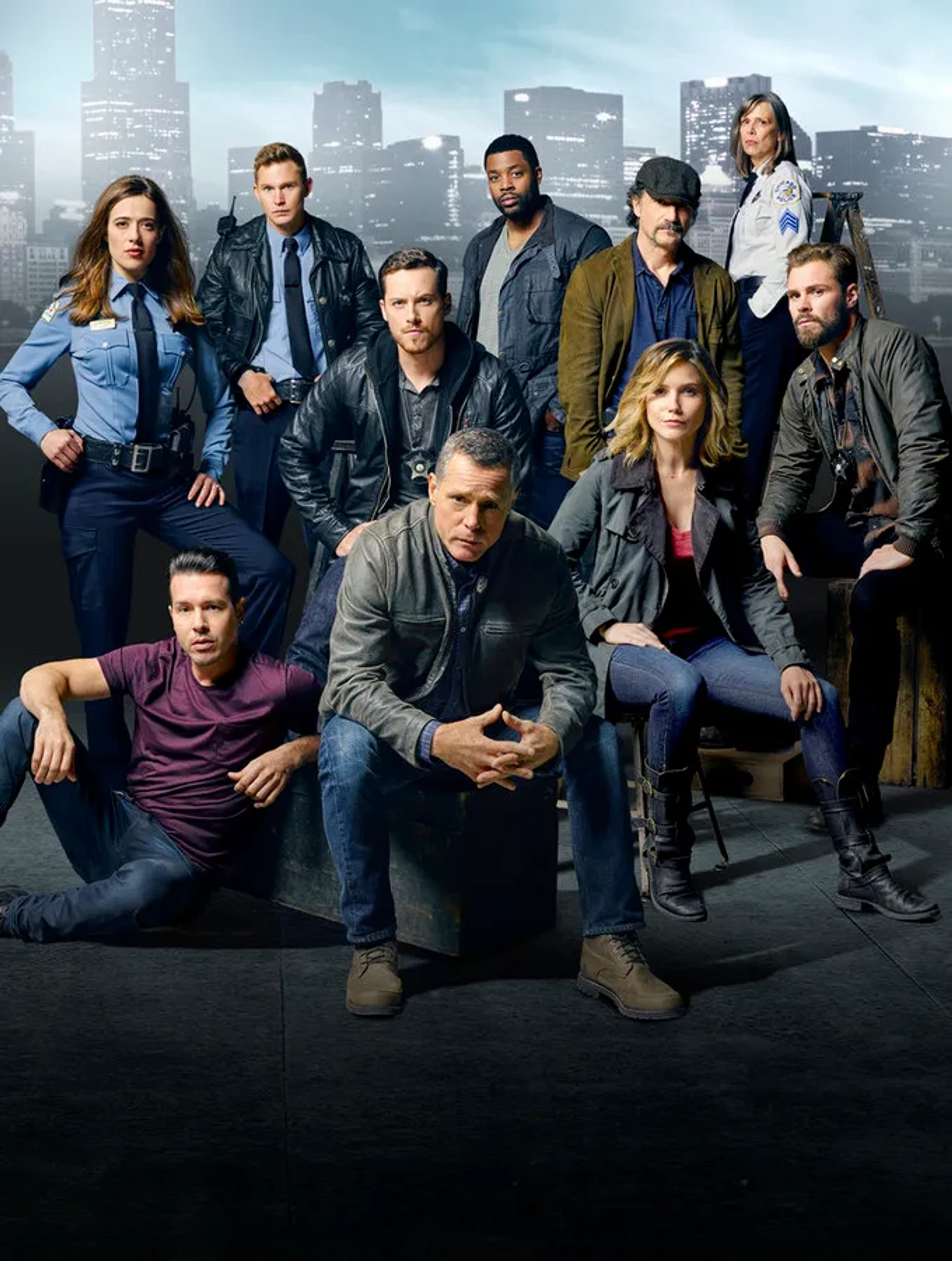 Elias Koteas, Jason Beghe, Sophia Bush, Jesse Lee Soffer, Amy Morton, Jon Seda, Patrick John Flueger, Brian Geraghty, Marina Squerciati, and LaRoyce Hawkins in Chicago P.D. (2014)