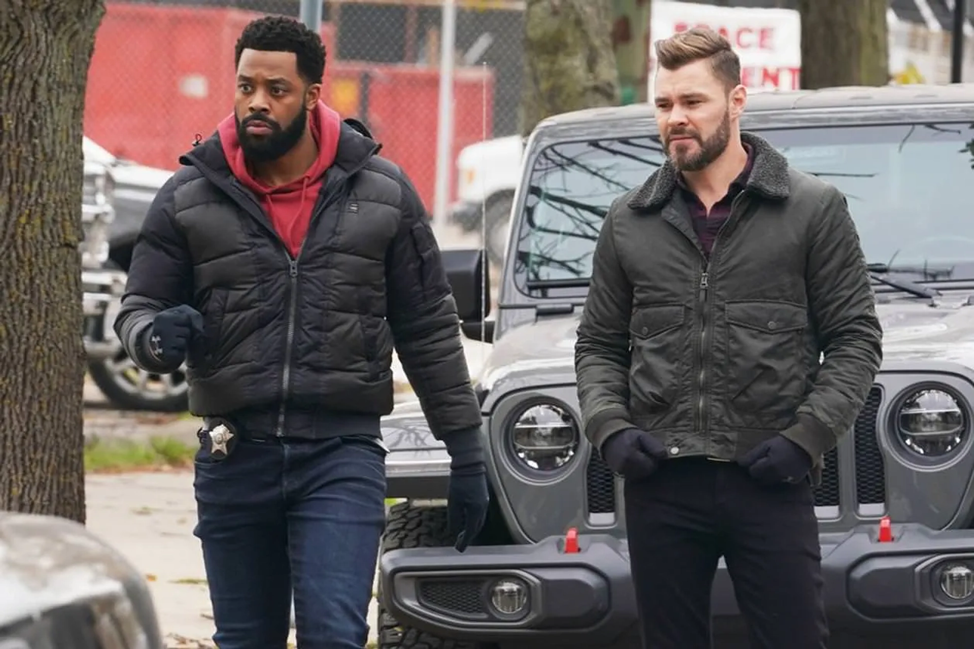 Patrick John Flueger and LaRoyce Hawkins in Chicago P.D.: Home Safe (2022)