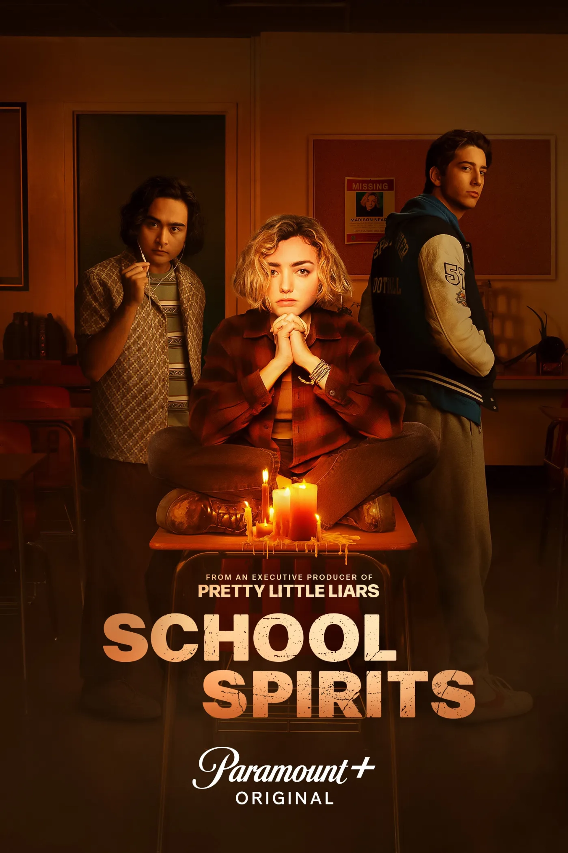 Peyton List, Milo Manheim, and Kristian Ventura in School Spirits (2023)