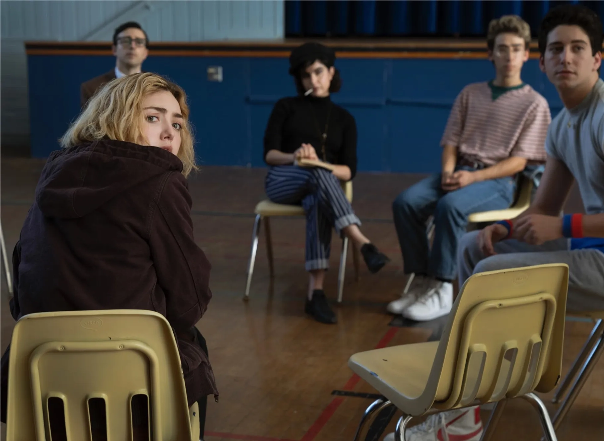 Josh Zuckerman, Peyton List, Milo Manheim, Sarah Yarkin, and Nick Pugliese in School Spirits (2023)