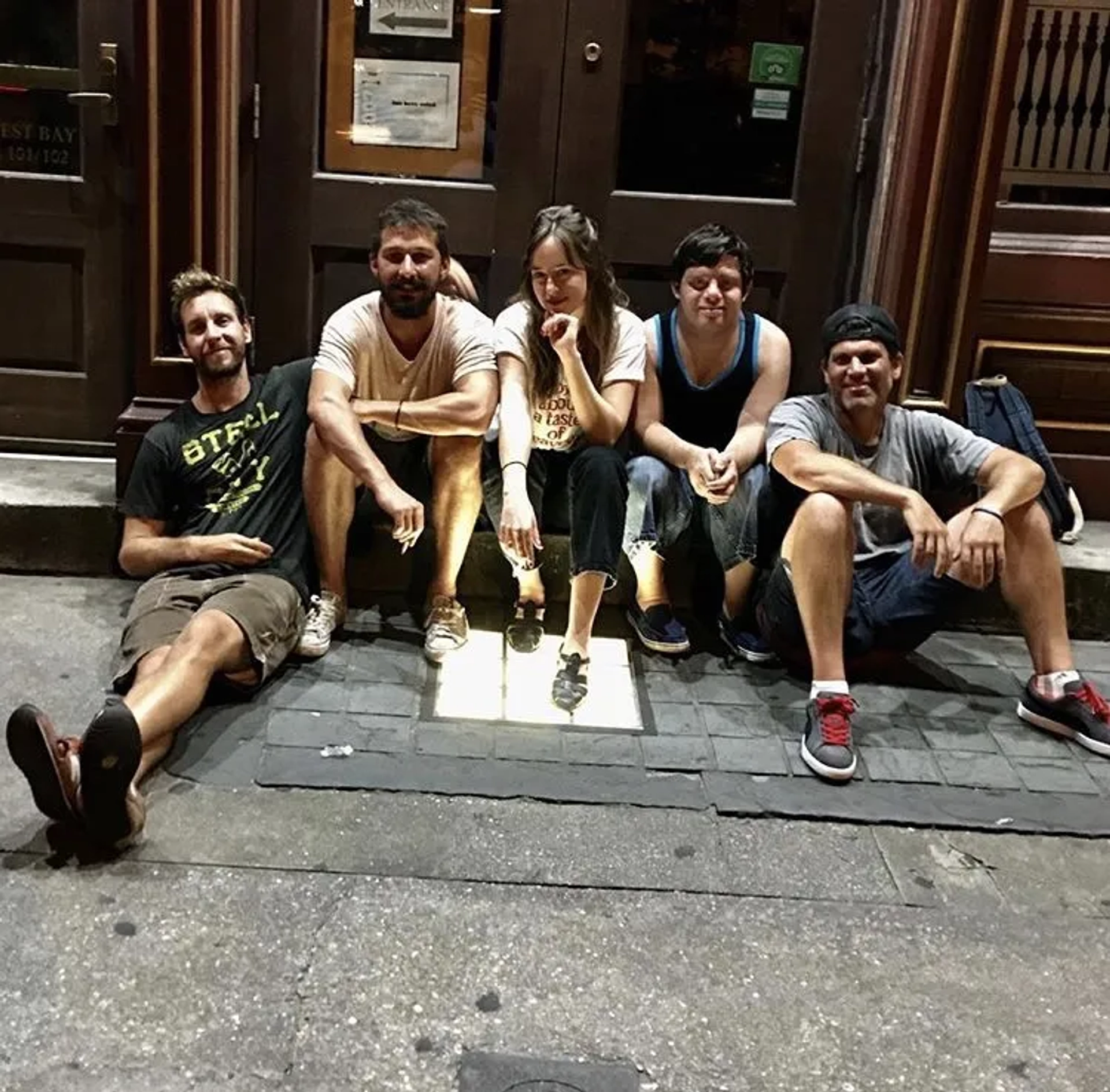 Dakota Johnson, Shia LaBeouf, Michael Schwartz, Tyler Nilson, and Zack Gottsagen in The Peanut Butter Falcon (2019)