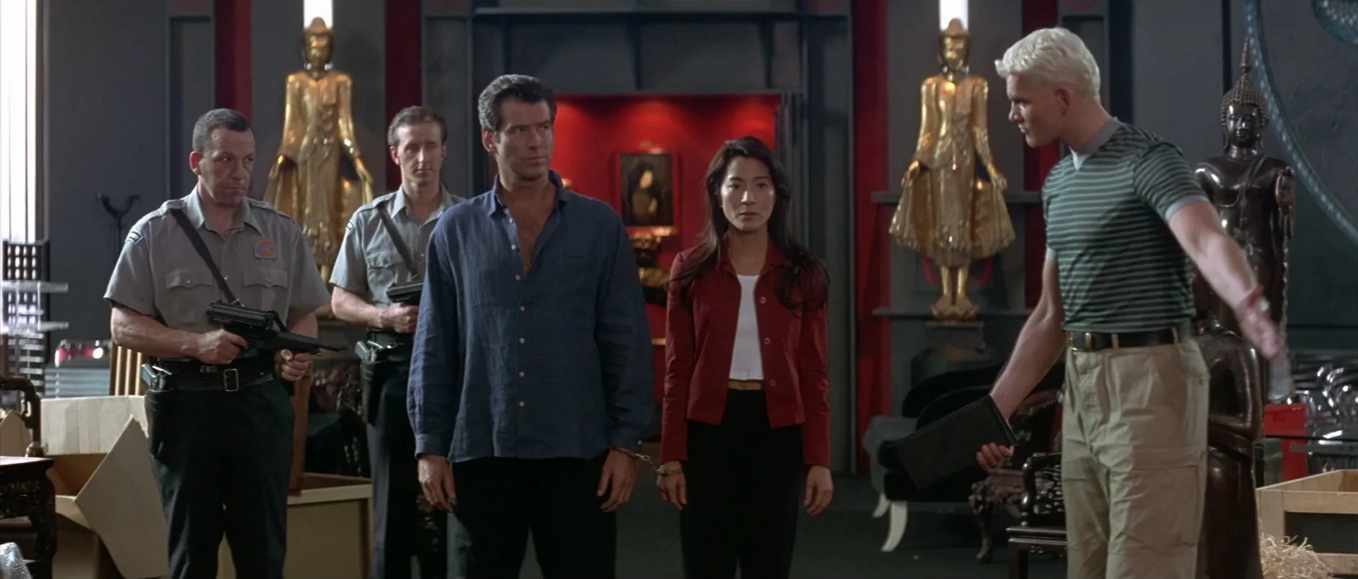 Pierce Brosnan, Michelle Yeoh, and Götz Otto in Tomorrow Never Dies (1997)