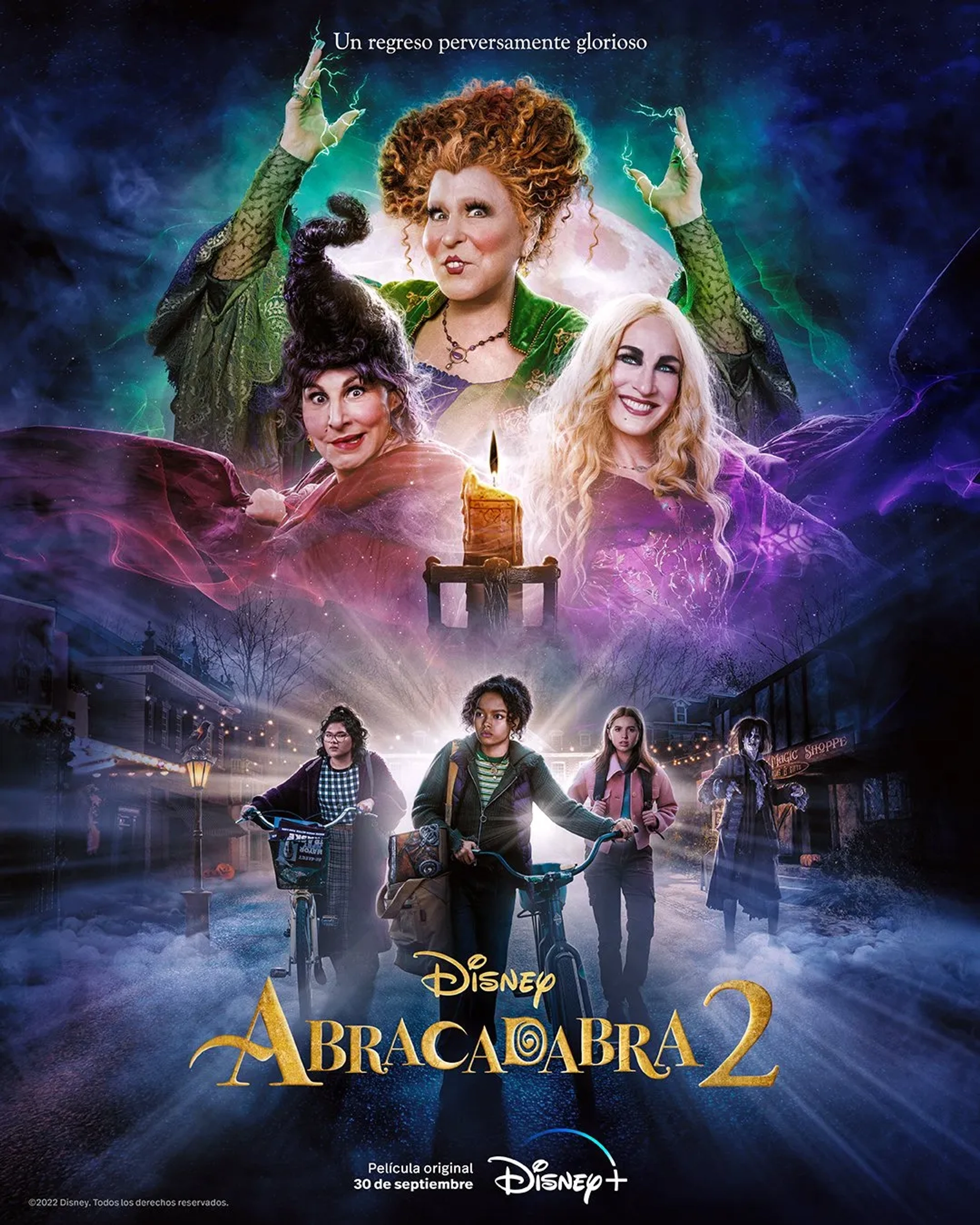 Bette Midler, Sarah Jessica Parker, Kathy Najimy, Doug Jones, Lilia Buckingham, Belissa Escobedo, and Whitney Peak in Hocus Pocus 2 (2022)