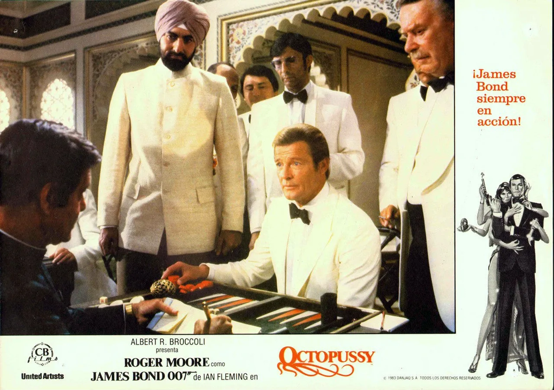 Roger Moore, Kabir Bedi, and Louis Jourdan in Octopussy (1983)