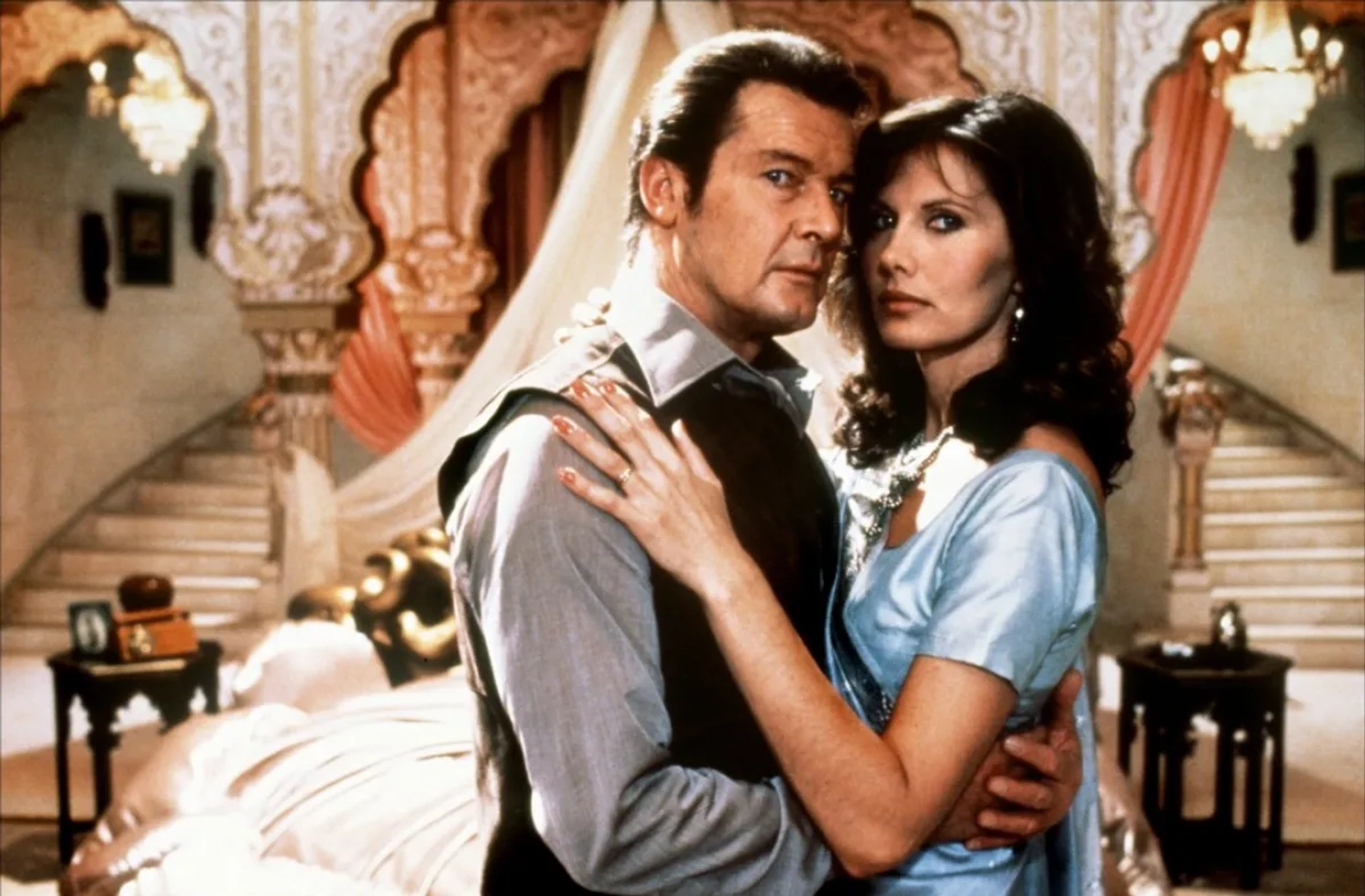 Roger Moore and Maud Adams in Octopussy (1983)