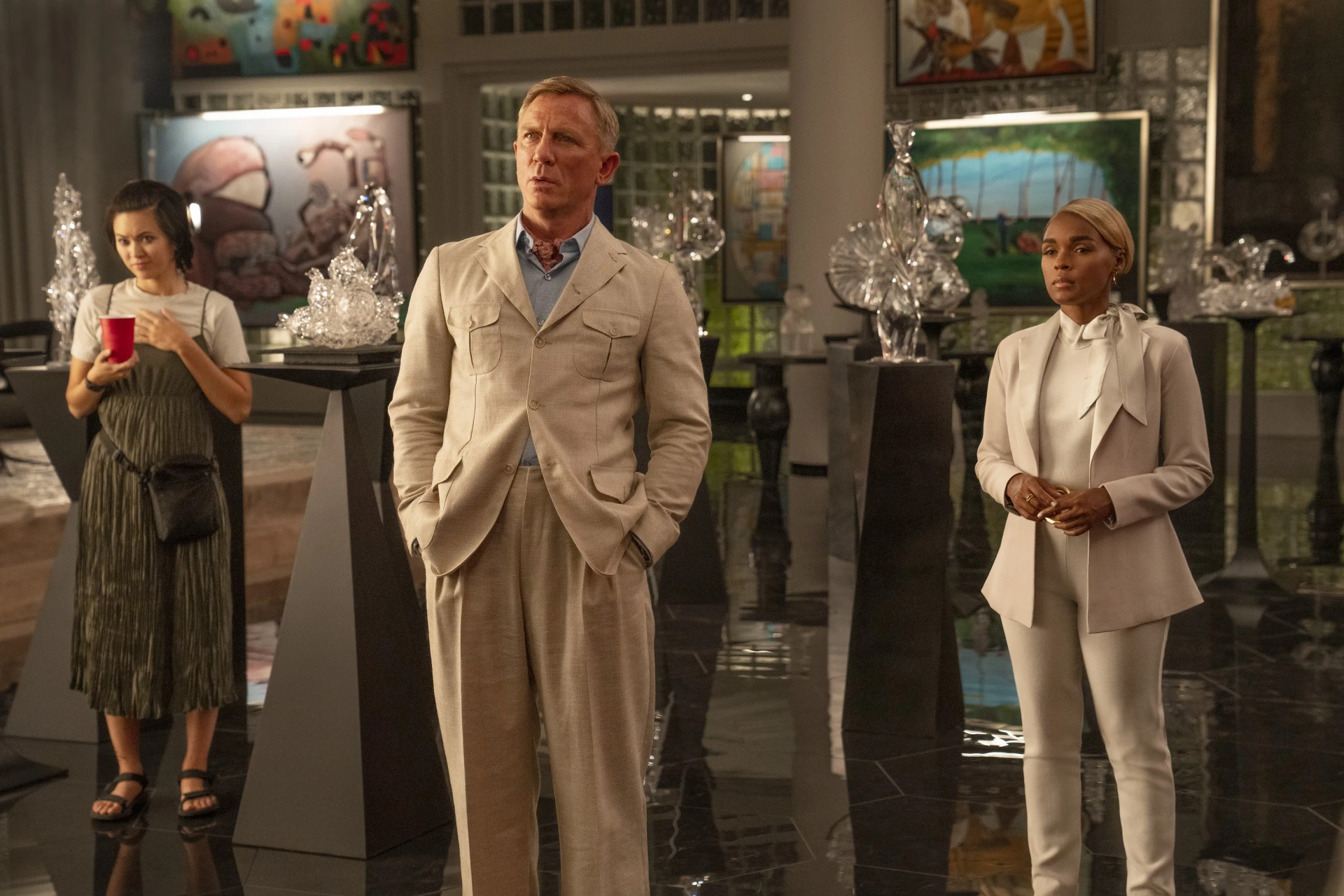Daniel Craig, Janelle Monáe, and Jessica Henwick in Glass Onion (2022)