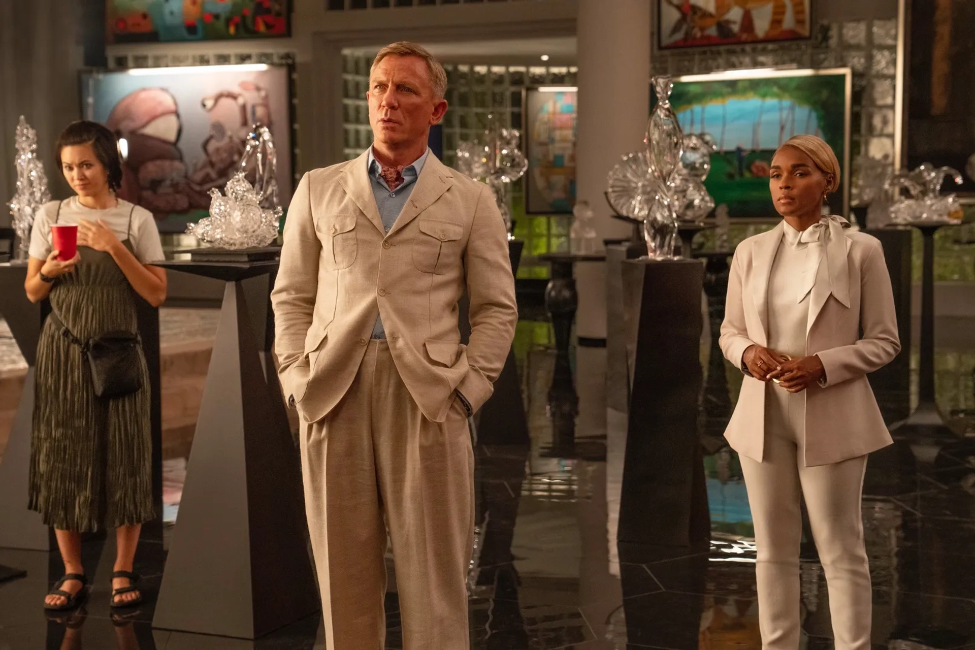 Daniel Craig, Janelle Monáe, and Jessica Henwick in Glass Onion (2022)