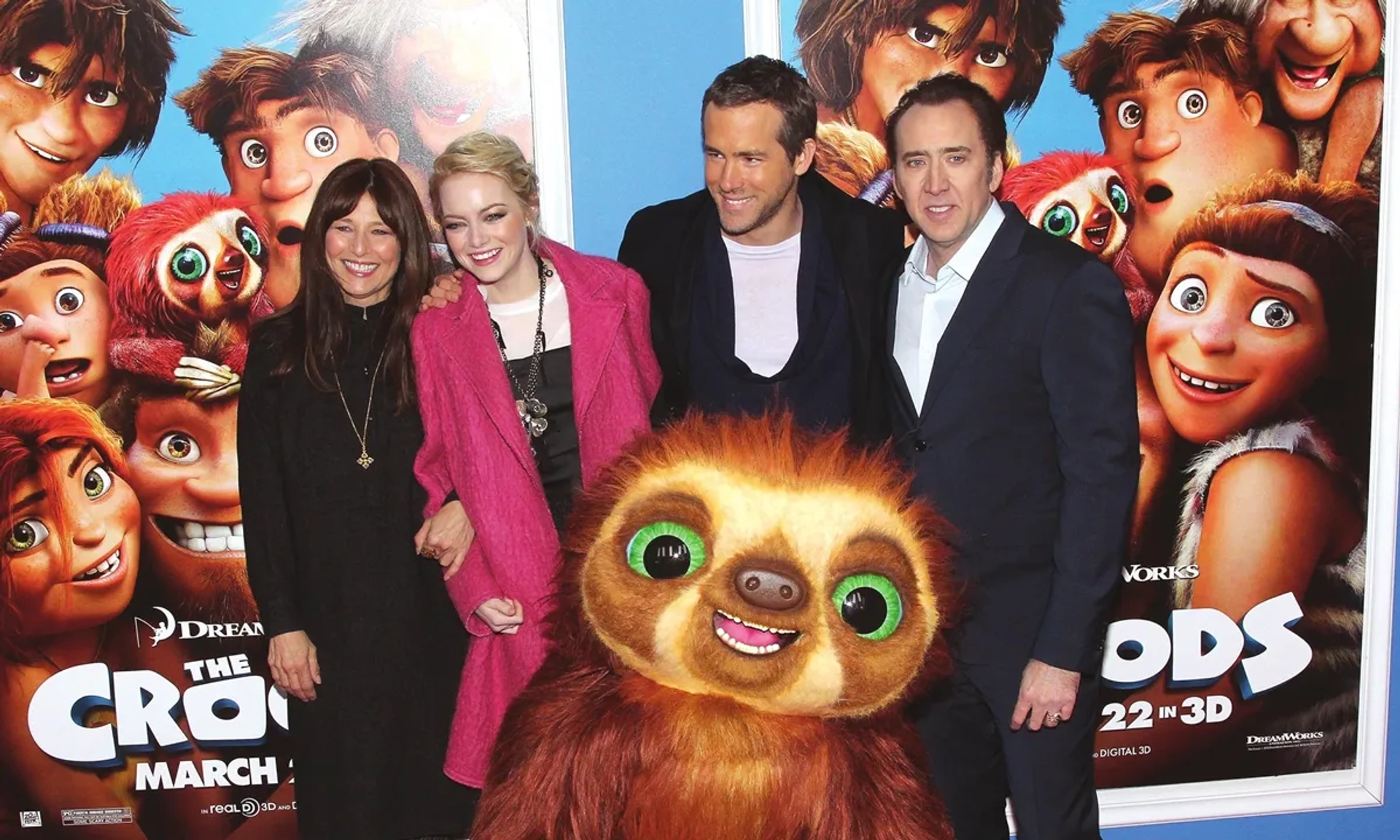 Nicolas Cage, Catherine Keener, Ryan Reynolds, and Emma Stone at an event for The Croods (2013)