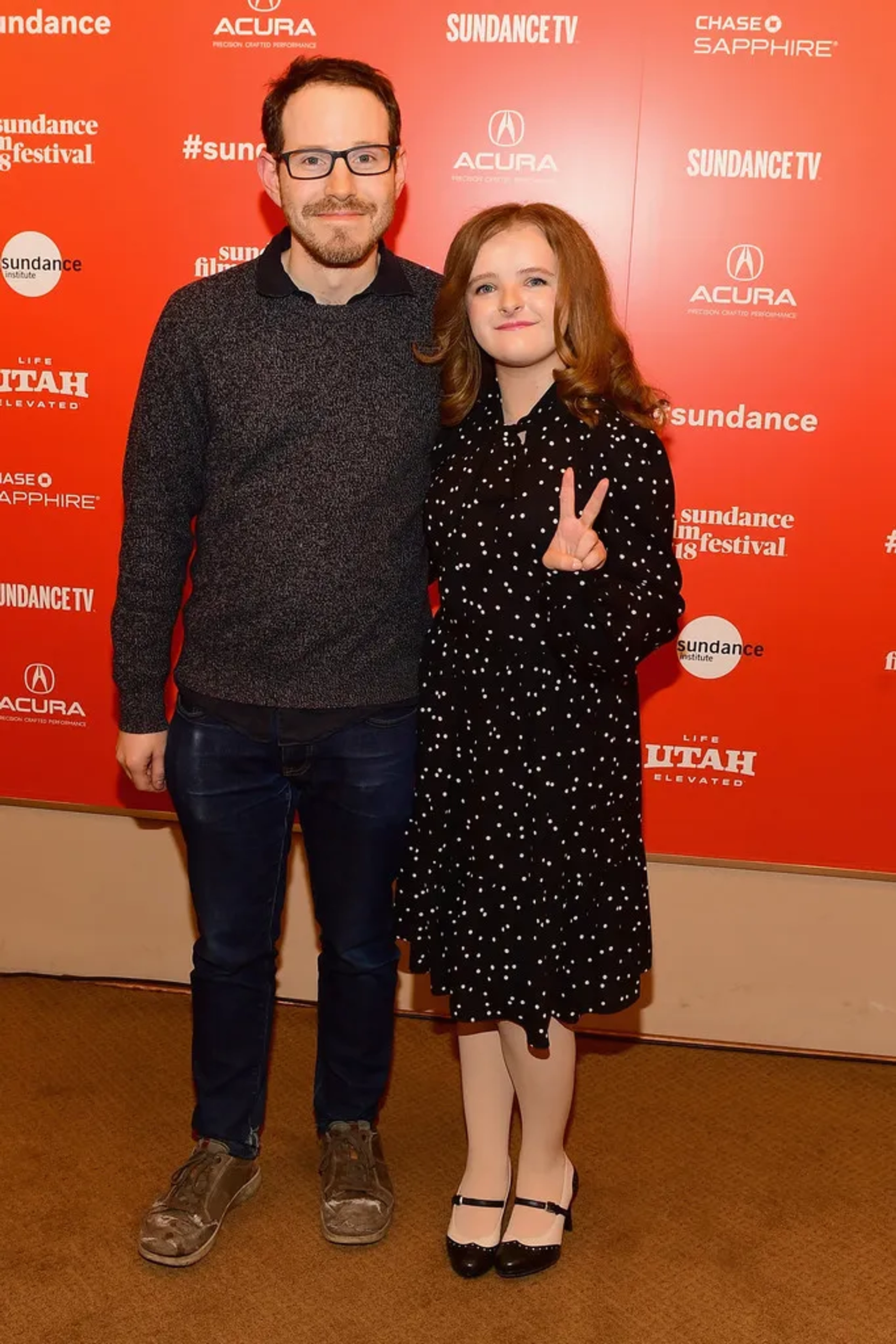 Ari Aster and Milly Shapiro at an event for Hereditary (2018)