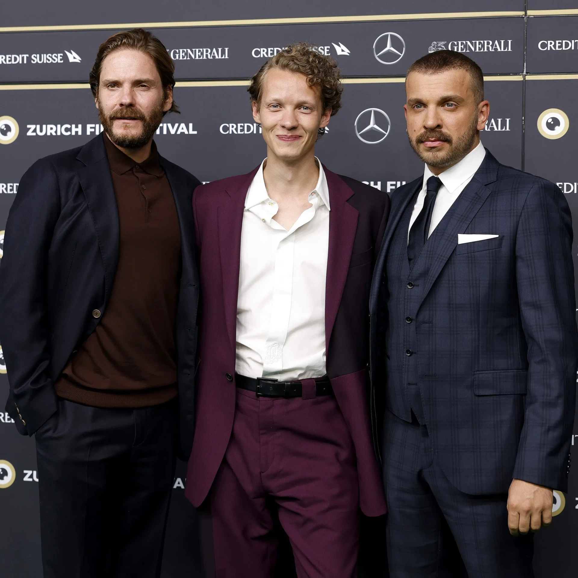 Daniel Brühl, Felix Kammerer, and Edin Hasanovic at an event for All Quiet on the Western Front (2022)