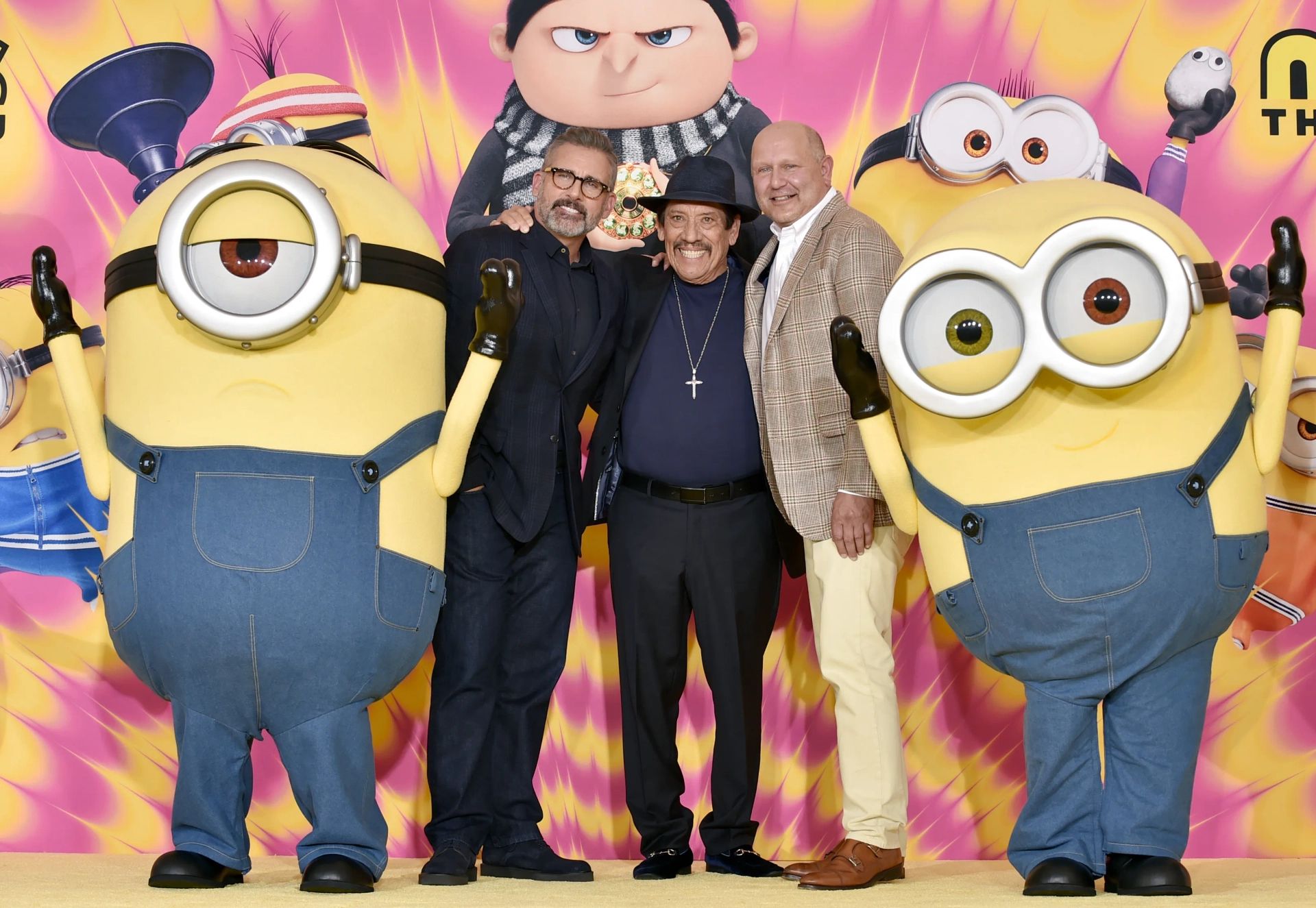 Danny Trejo, Steve Carell, and Christopher Meledandri at an event for Minions: The Rise of Gru (2022)