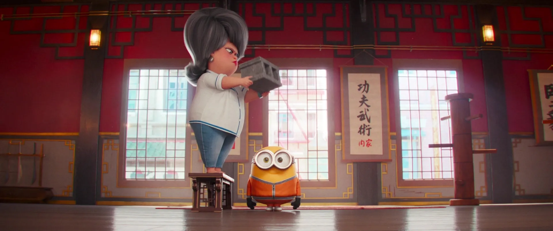 Michelle Yeoh and Pierre Coffin in Minions: The Rise of Gru (2022)