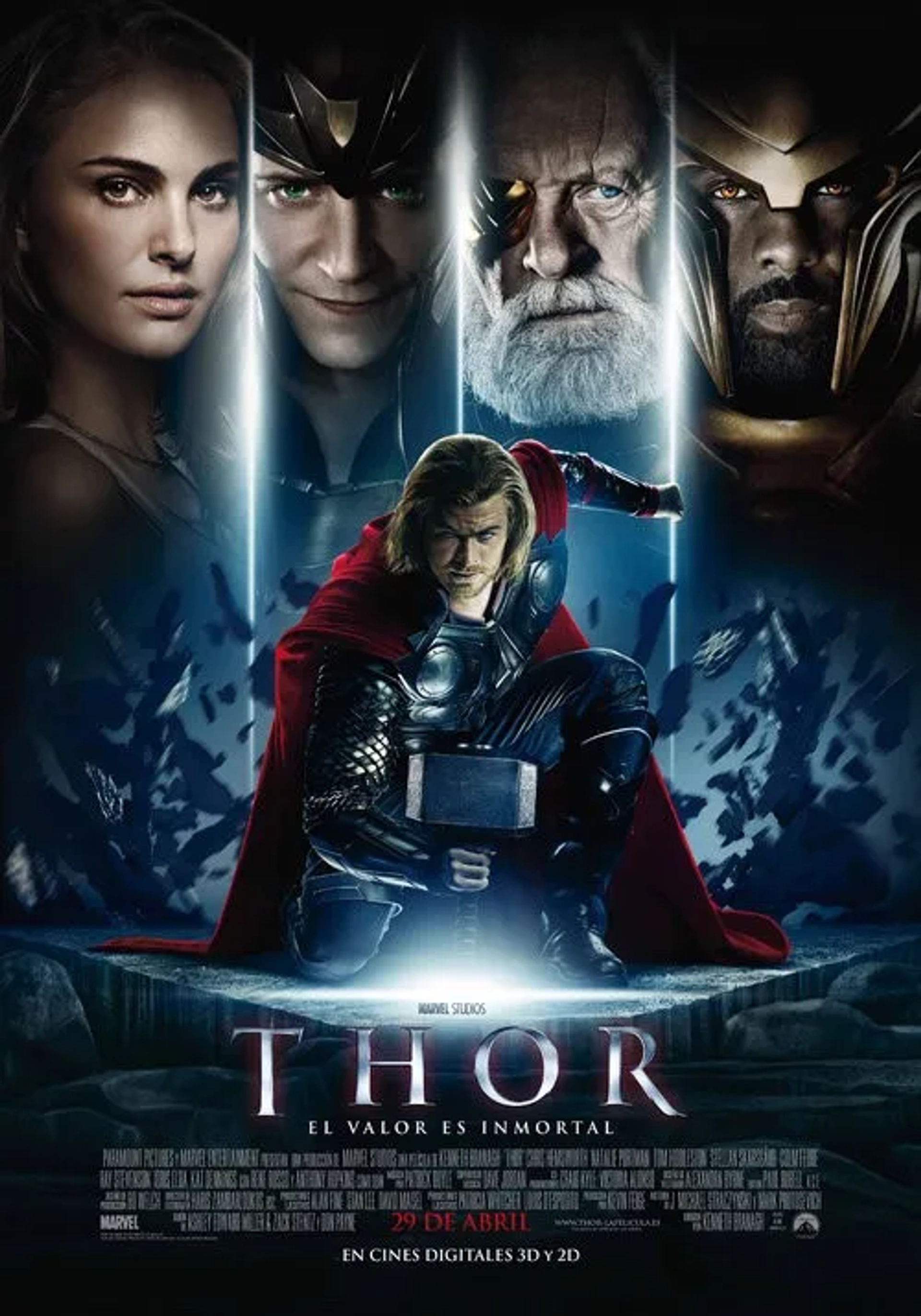 Anthony Hopkins, Natalie Portman, Idris Elba, Tom Hiddleston, and Chris Hemsworth in Thor (2011)